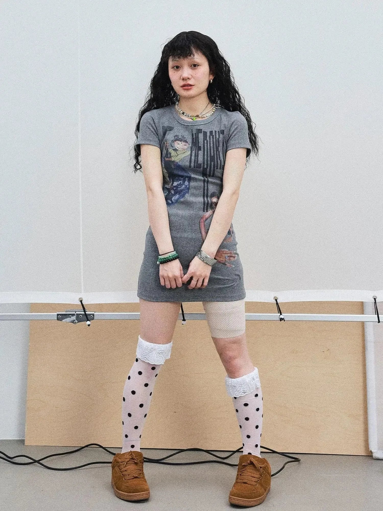 Meraki Universe T Shirt Dress V Neck Long Sleeve