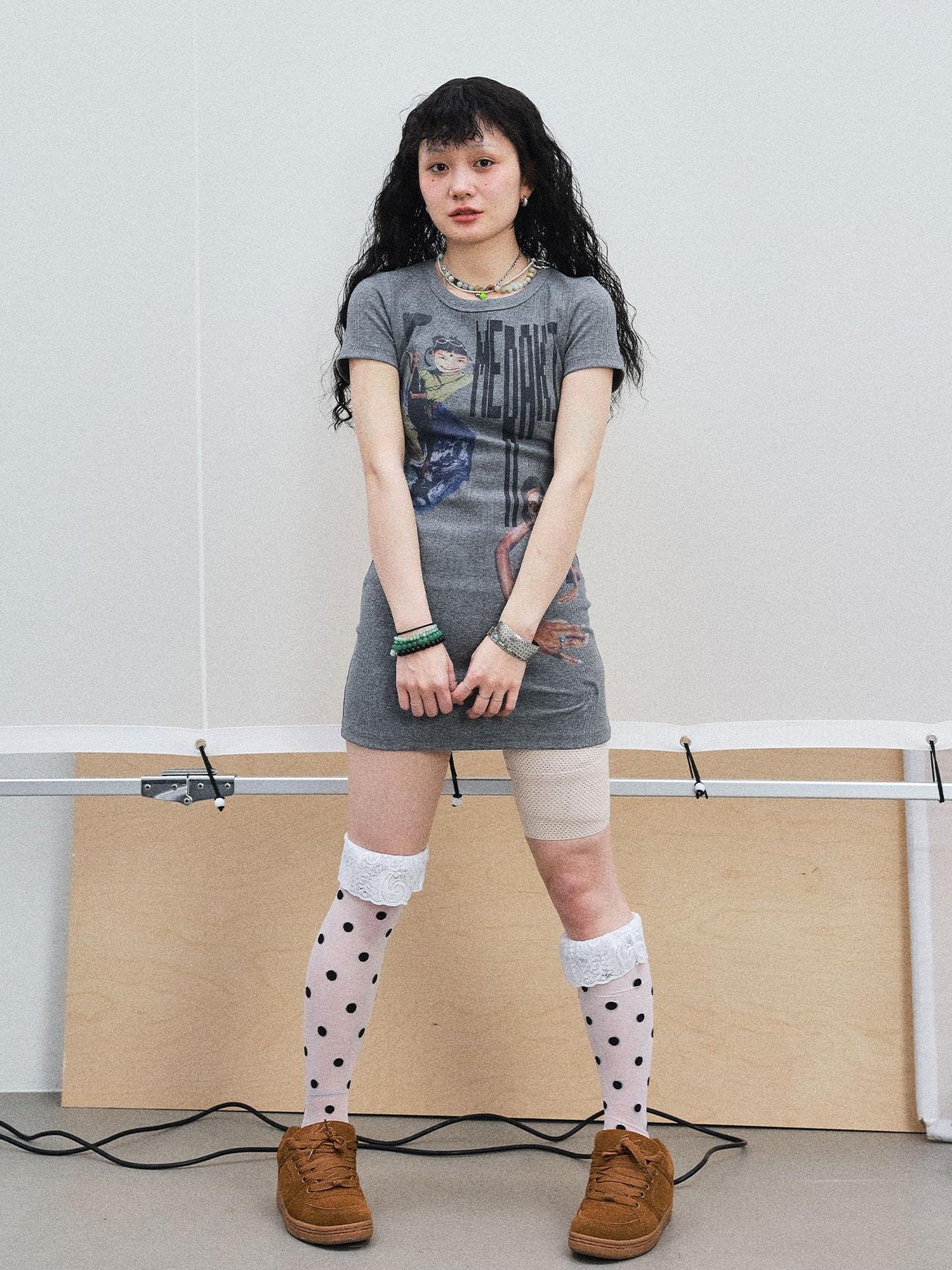 Achihara Meraki Universe T Shirt Dress V Neck Long Sleeve