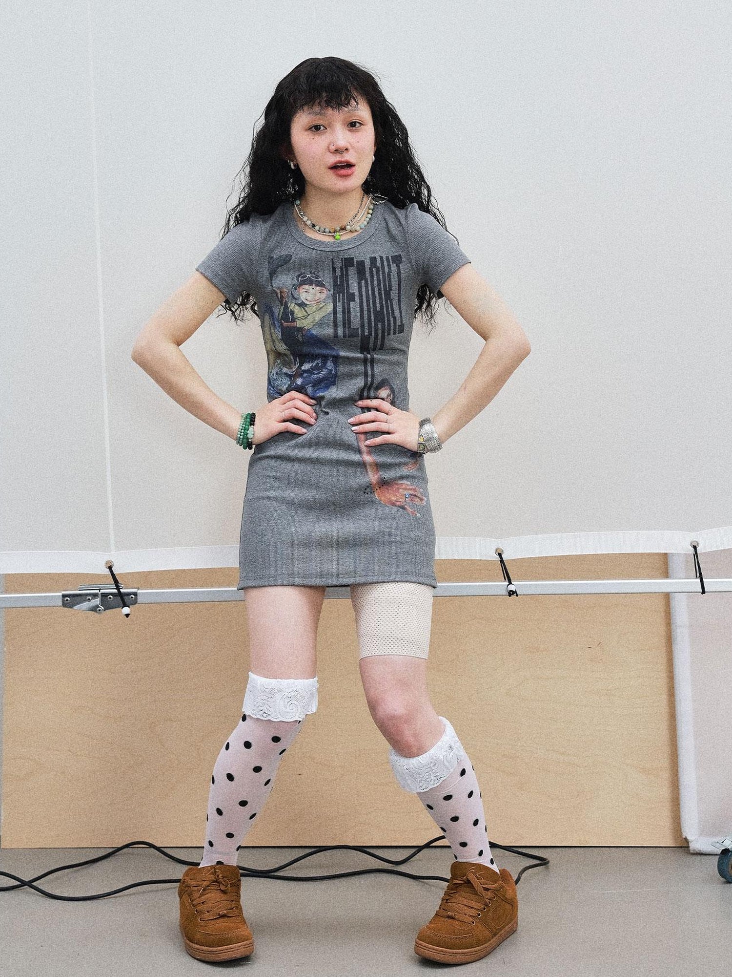 Achihara Meraki Universe T Shirt Dress V Neck Long Sleeve