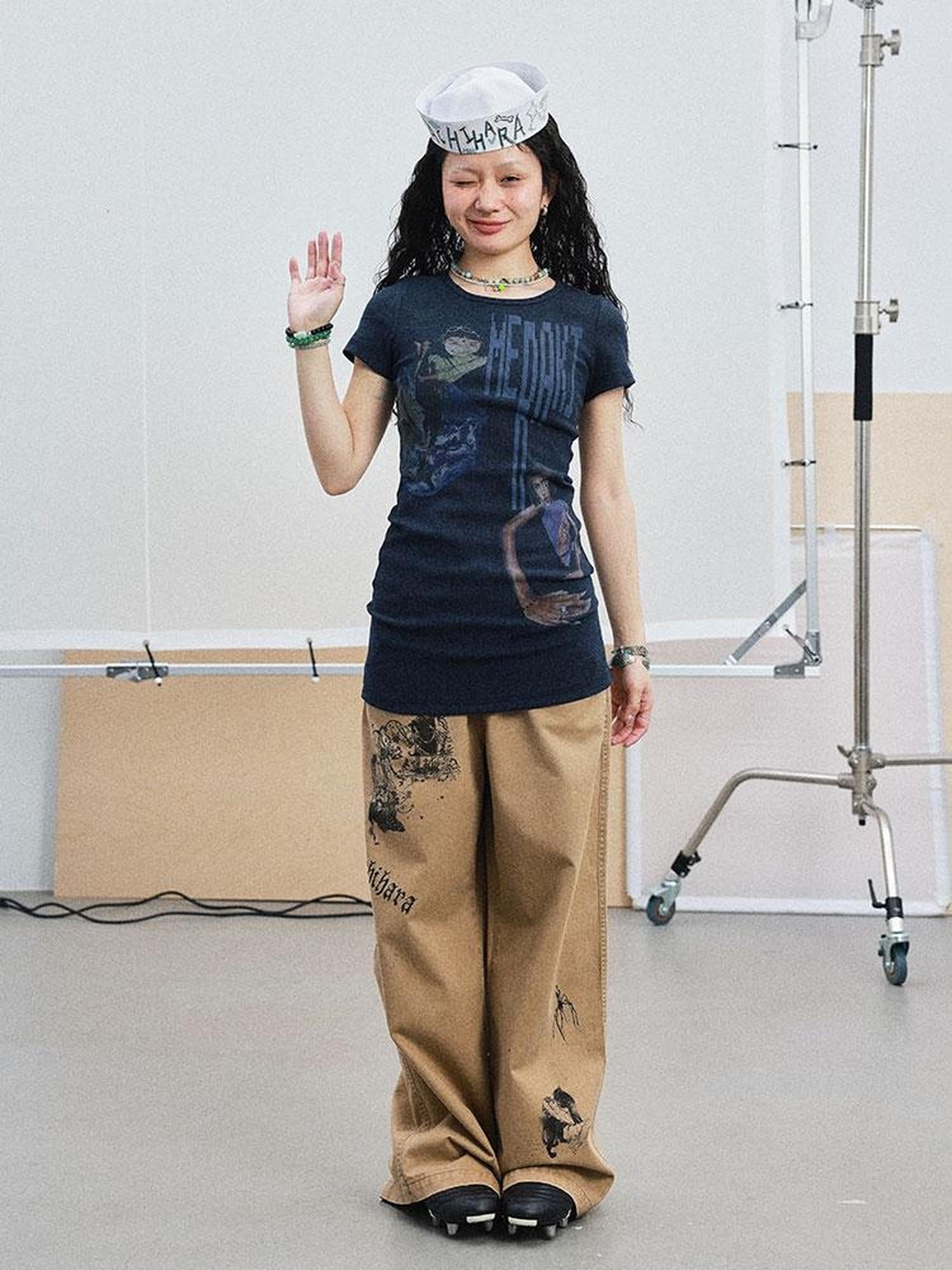 Achihara Meraki Universe T Shirt Dress V Neck Long Sleeve
