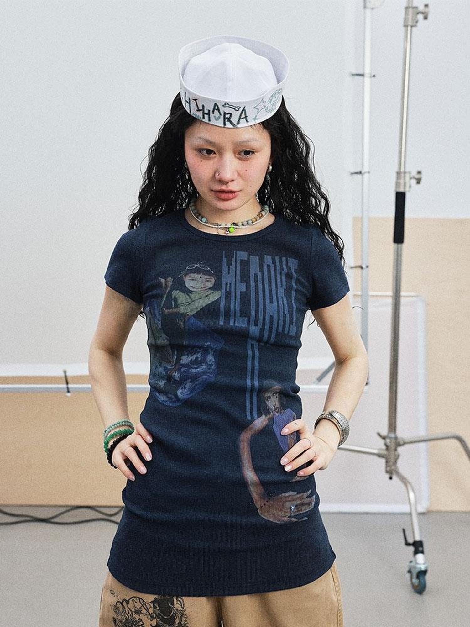 Achihara Meraki Universe T Shirt Dress V Neck Long Sleeve