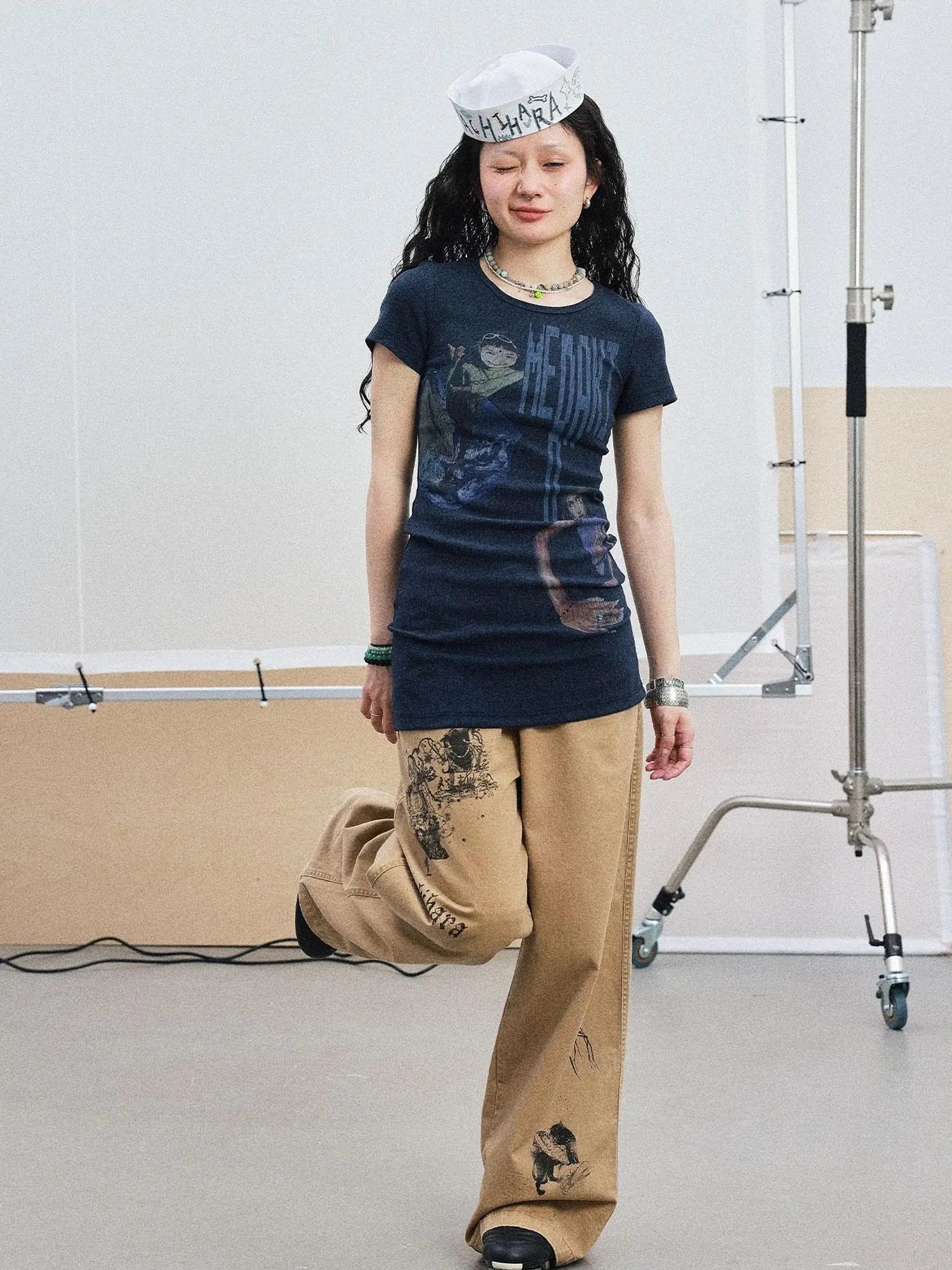 Meraki Universe T Shirt Dress V Neck Long Sleeve