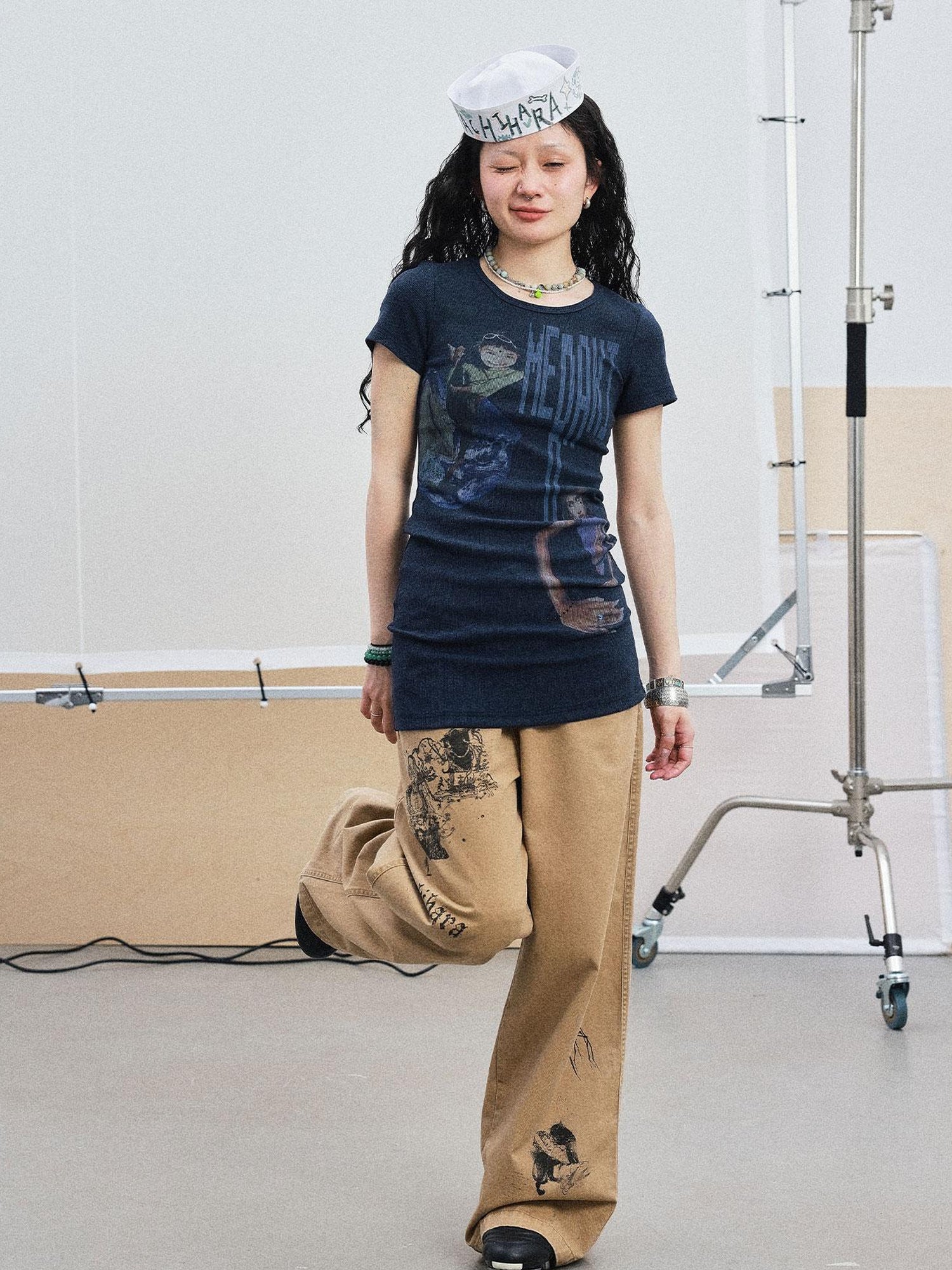 Achihara Meraki Universe T Shirt Dress V Neck Long Sleeve