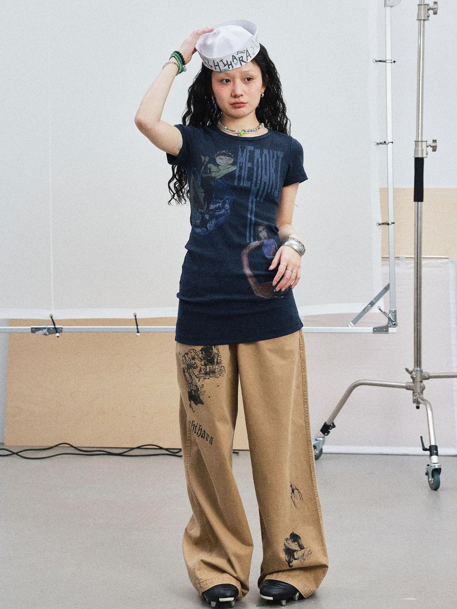 Achihara Meraki Universe T Shirt Dress V Neck Long Sleeve