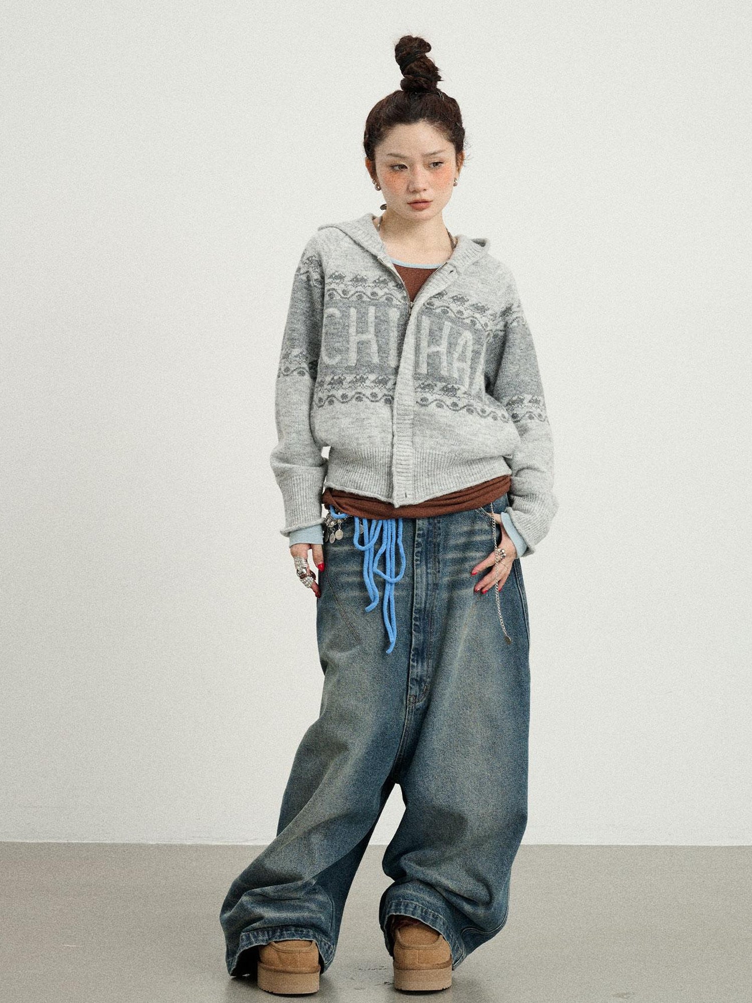 Achihara Milk Tea Hoodie Knit Sweater