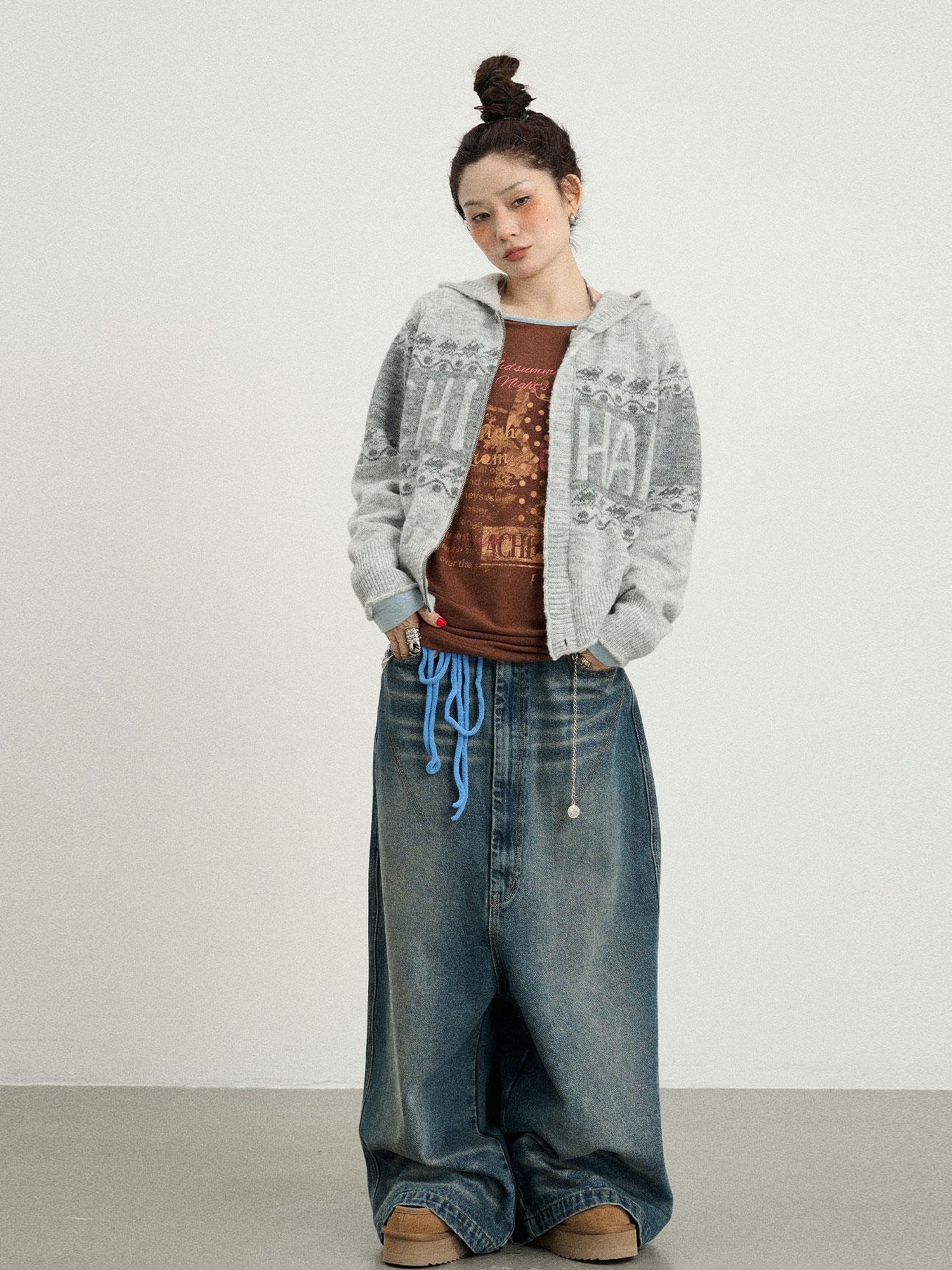 Achihara Milk Tea Hoodie Knit Sweater