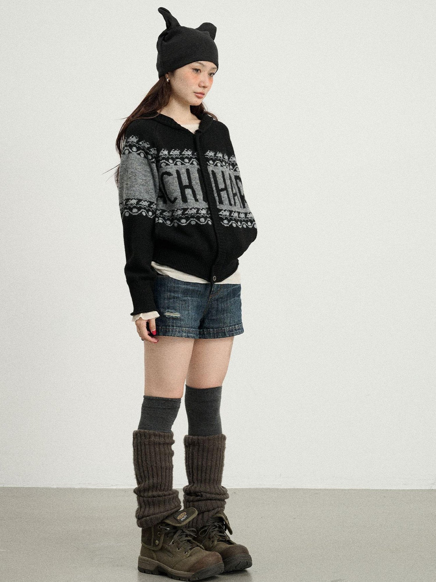 Achihara Milk Tea Hoodie Knit Sweater