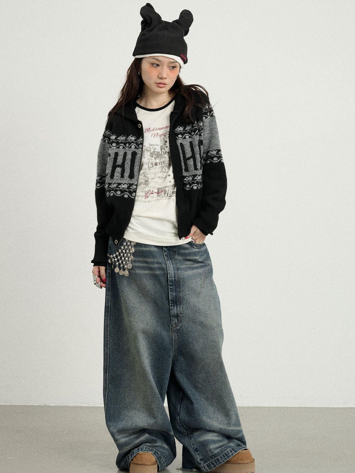 Achihara Milk Tea Hoodie Knit Sweater