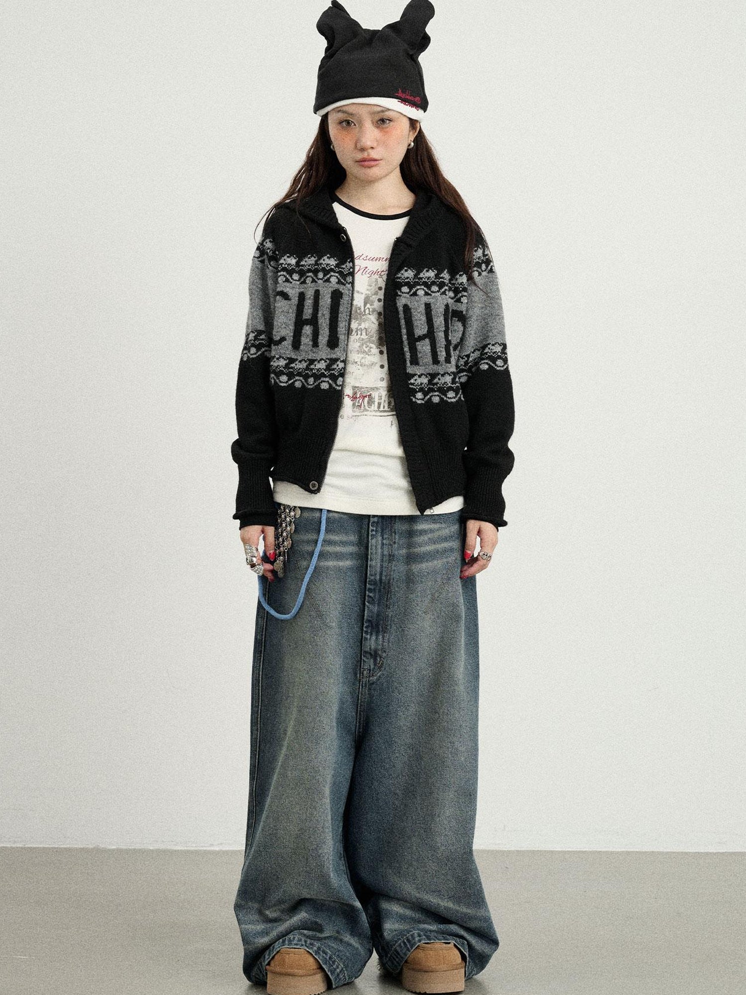 Achihara Milk Tea Hoodie Knit Sweater