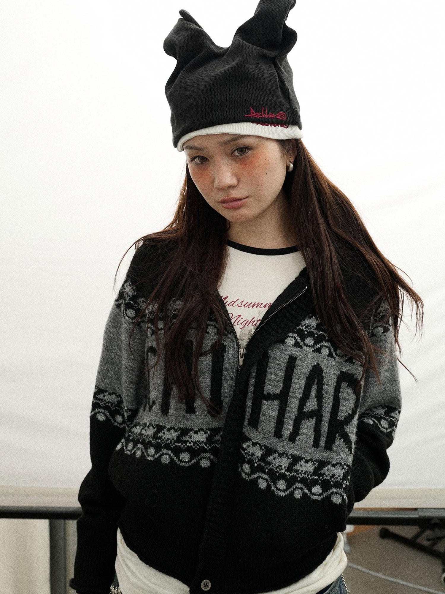 Achihara Milk Tea Hoodie Knit Sweater