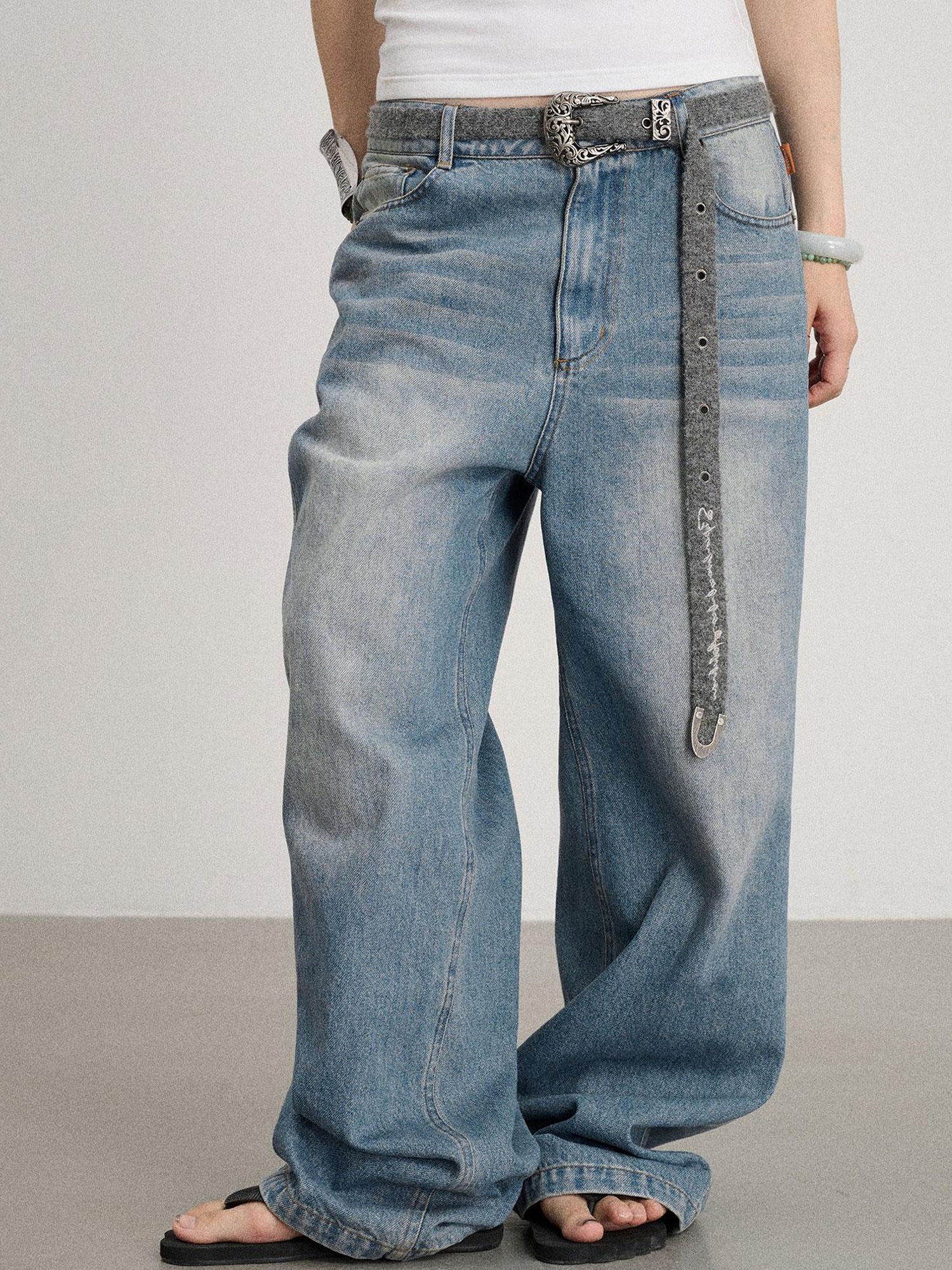 Achihara Mint Cloud Washed Straight Jeans