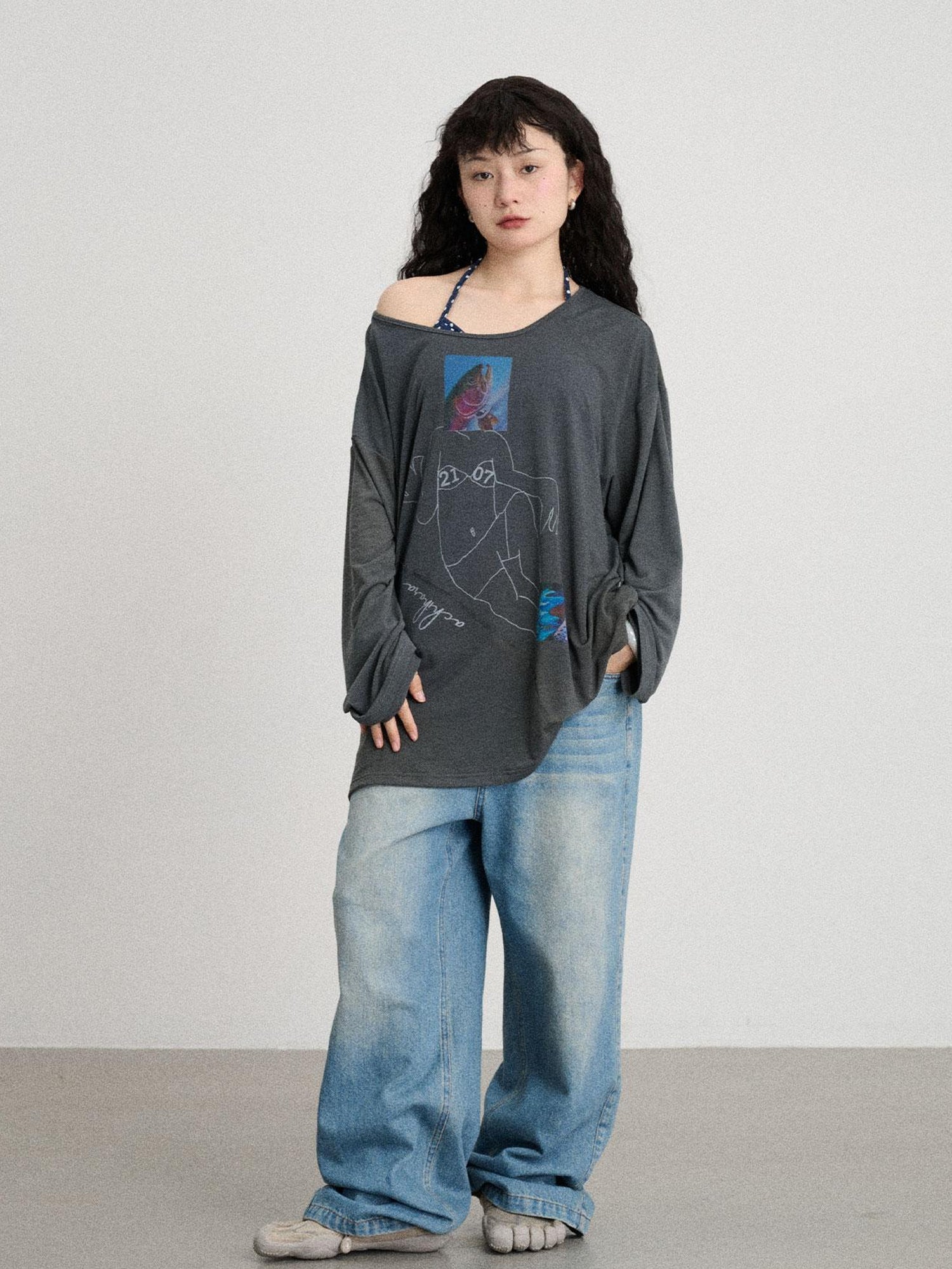 Achihara Mint Cloud Washed Straight Jeans