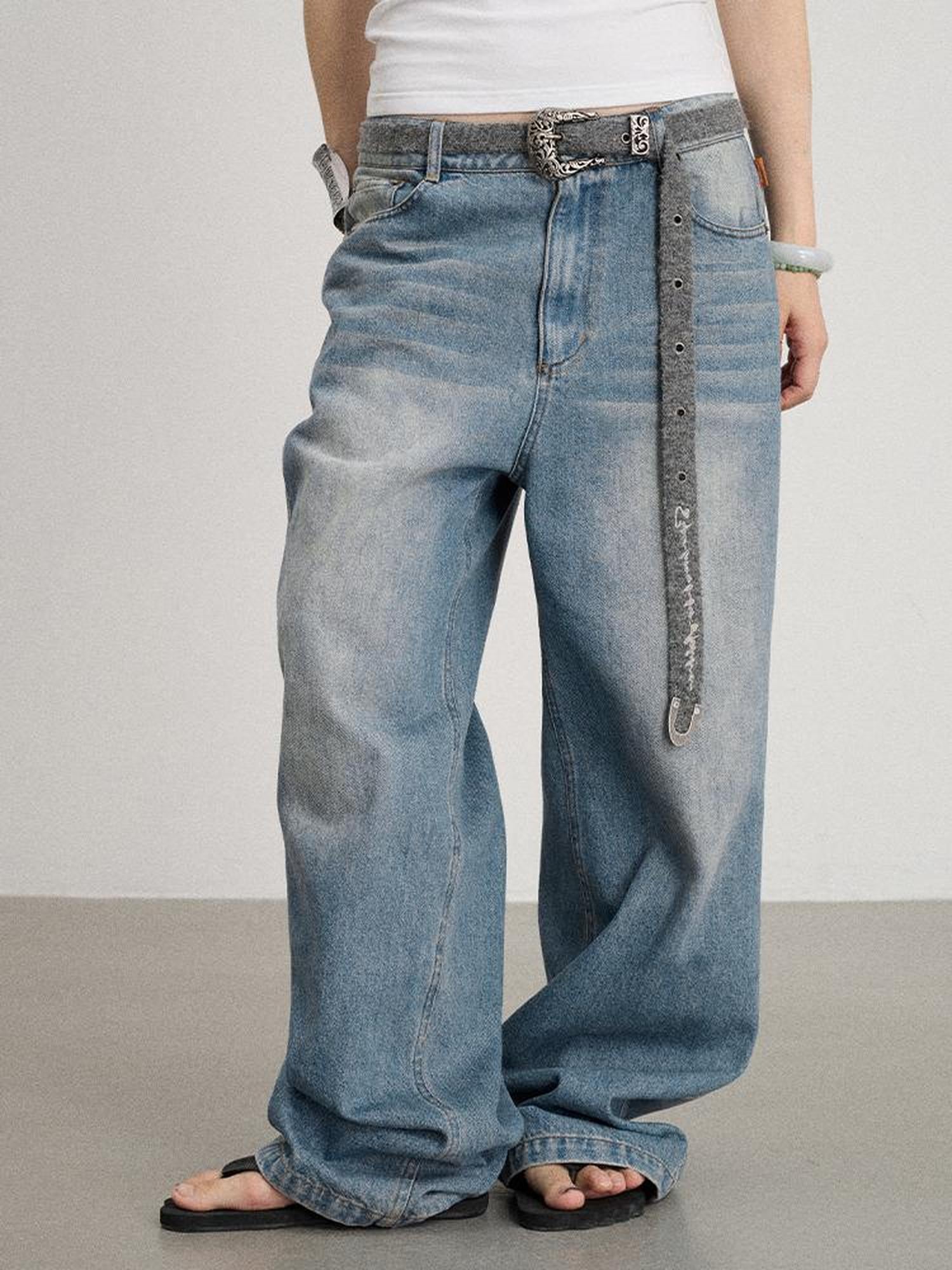 Achihara Mint Cloud Washed Straight Jeans