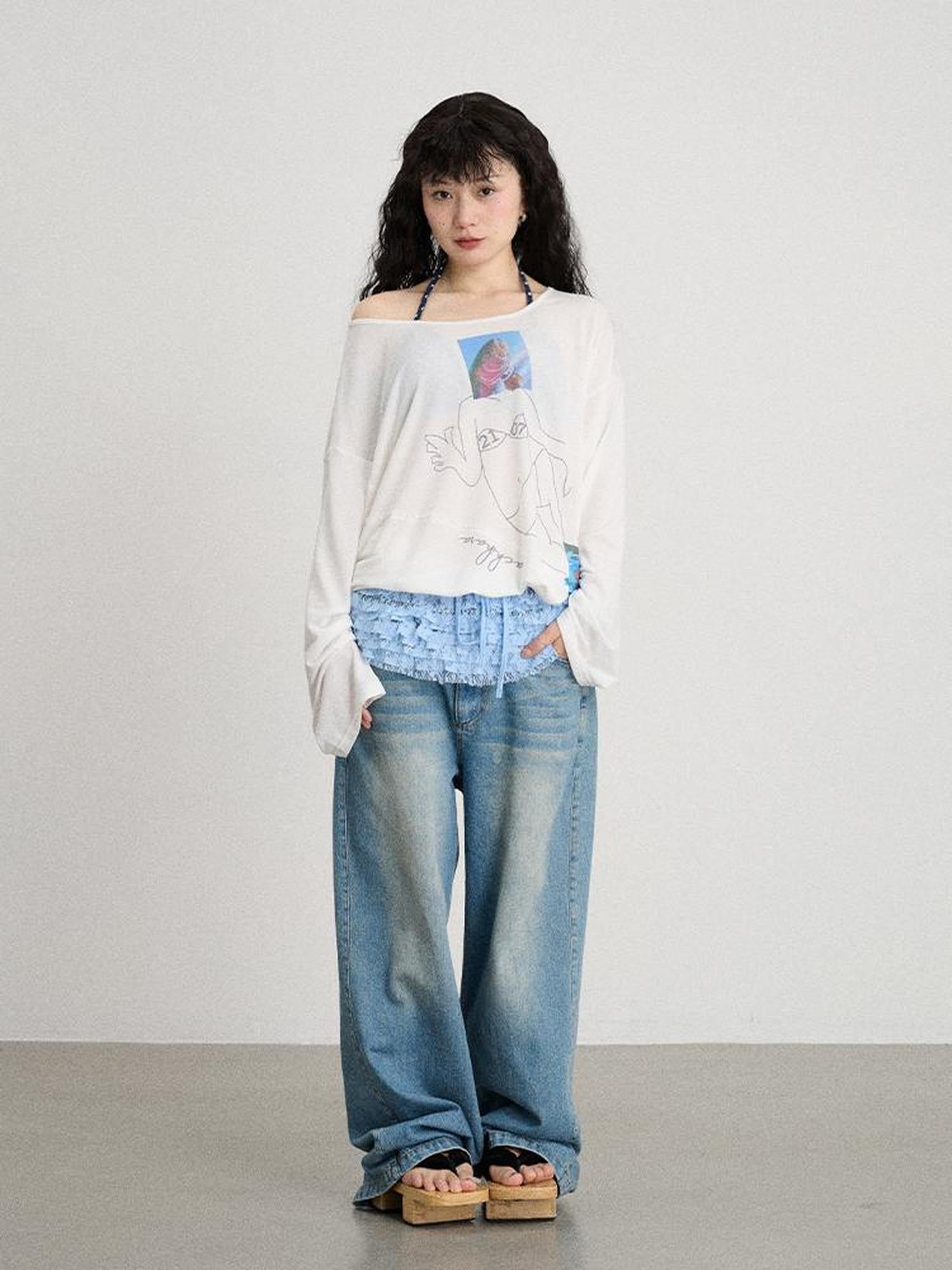 Achihara Mint Cloud Washed Straight Jeans