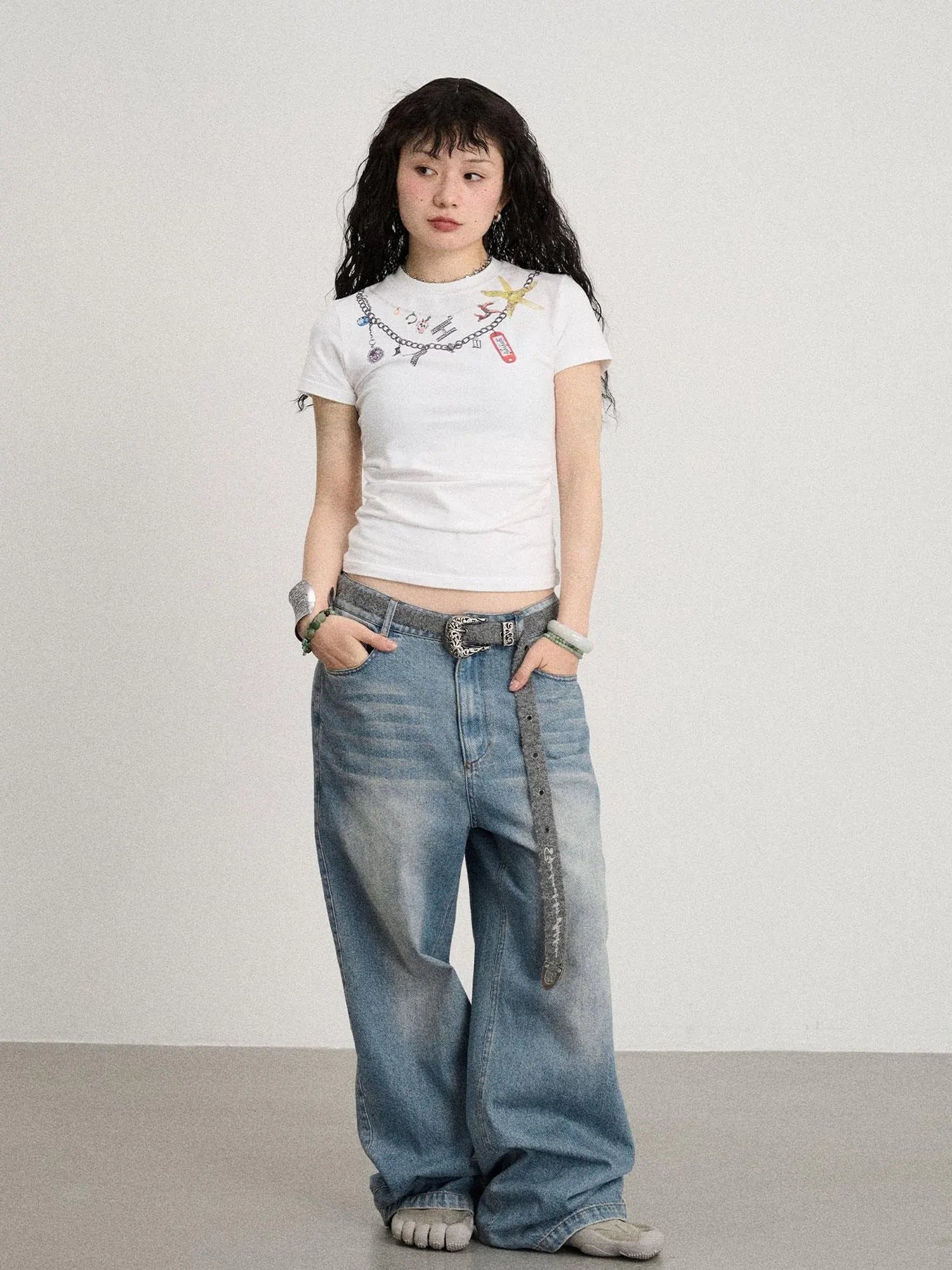 Mint Cloud Washed Straight Jeans