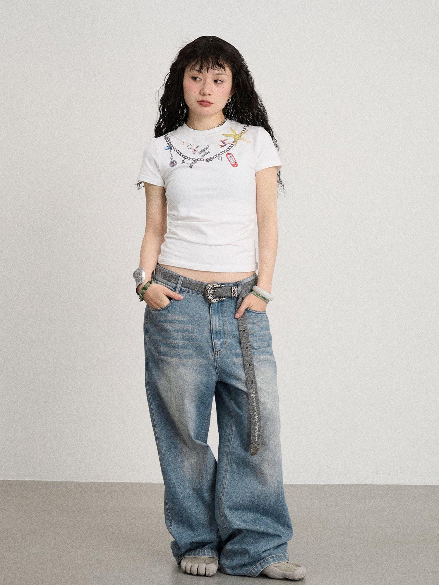 Achihara Mint Cloud Washed Straight Jeans