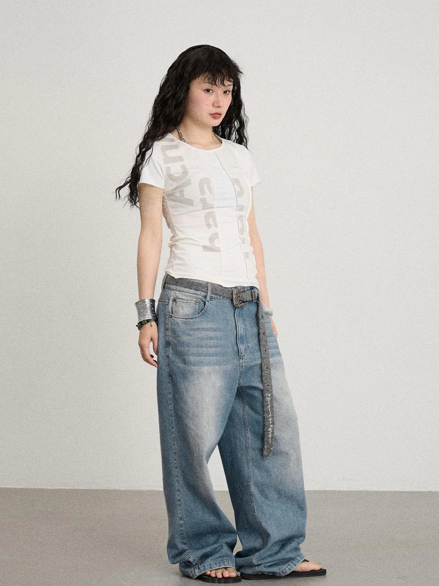 Mint Cloud Washed Straight Jeans