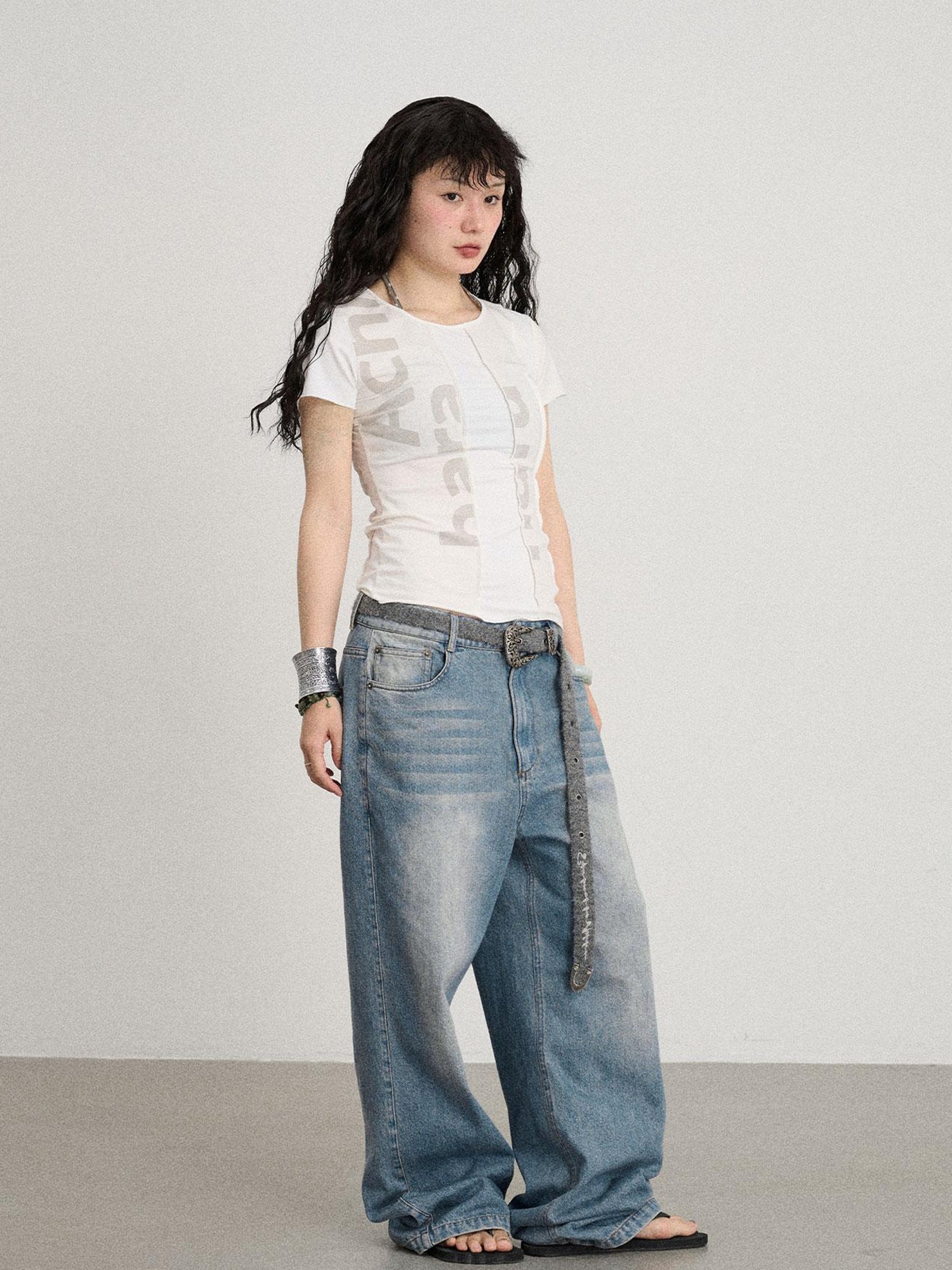 Achihara Mint Cloud Washed Straight Jeans