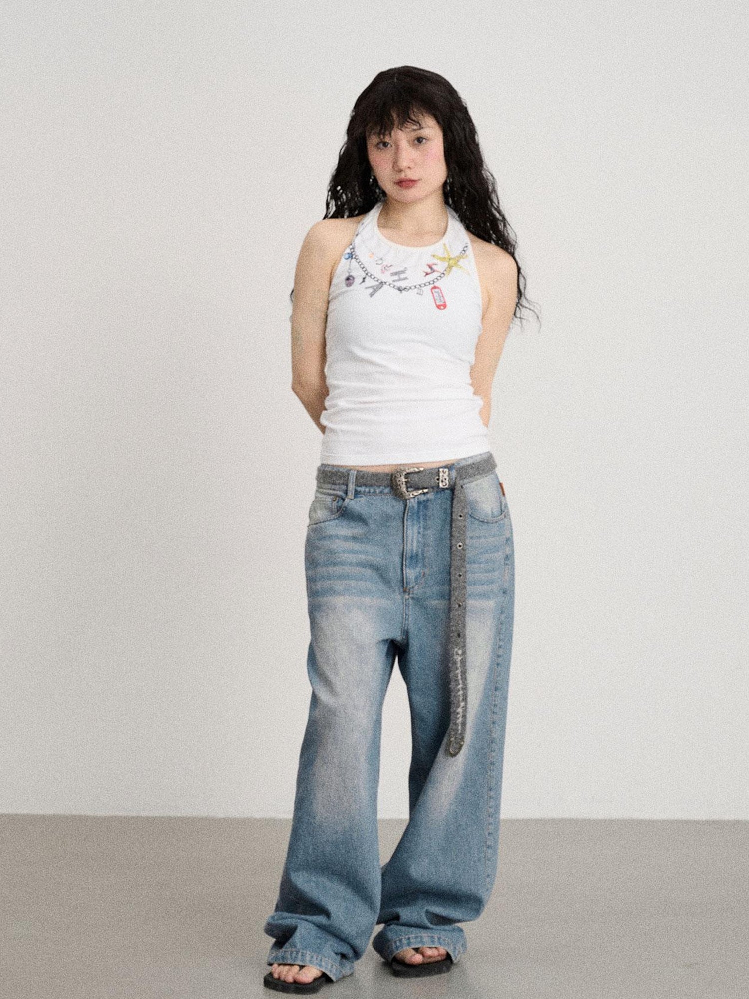 Achihara Mint Cloud Washed Straight Jeans