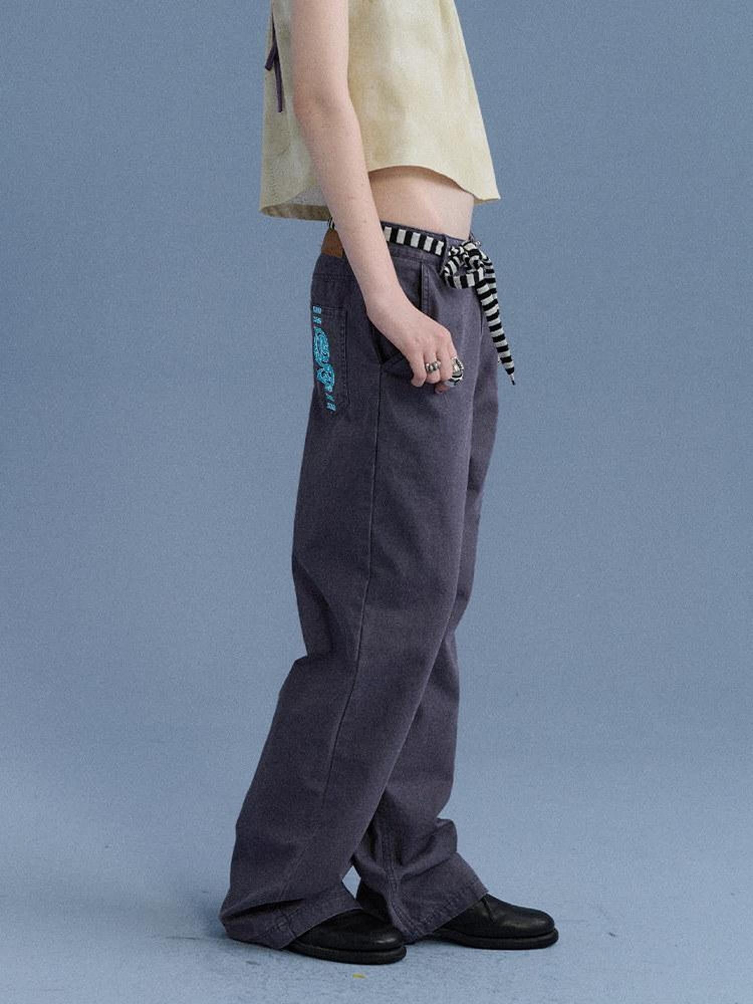 Achihara Navy Casual Low Rise Zip Fly Women&