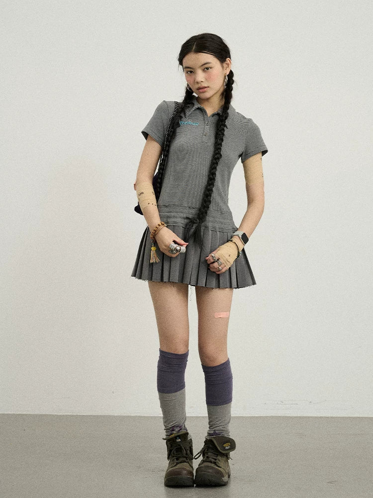 Achihara Nerd Skirt Pleated Polo Dress-3