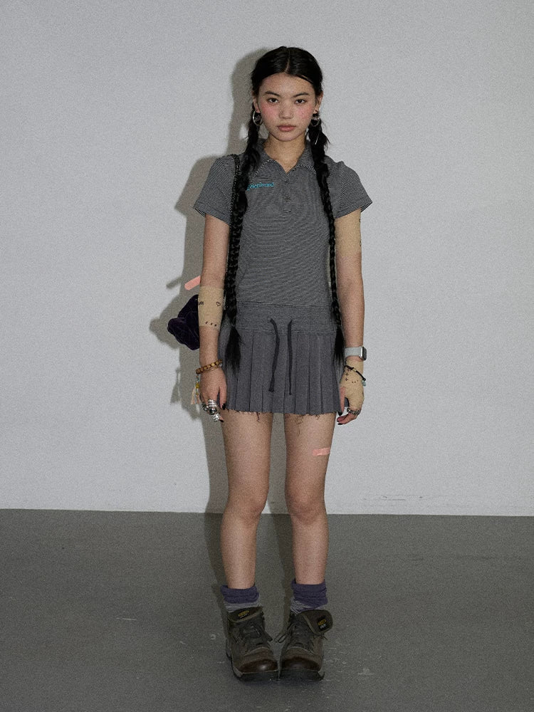 Achihara Nerd Skirt Pleated Polo Dress-5