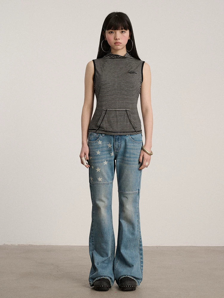 Achihara No Padding Soft Stretch Cotton Spandex Mock Neck Cropped Striped Women Tank Tops-2