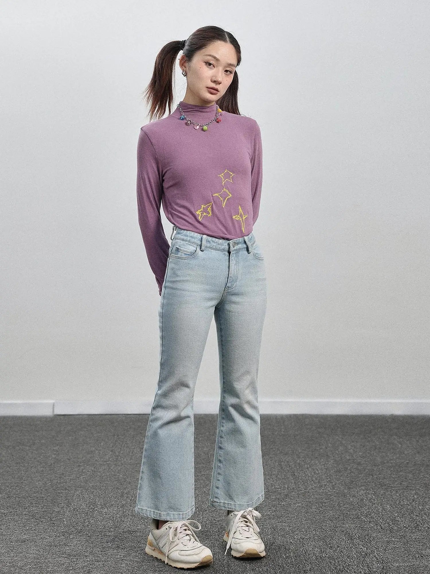 Nu Disco Flared Cropped Jeans In Light Blue