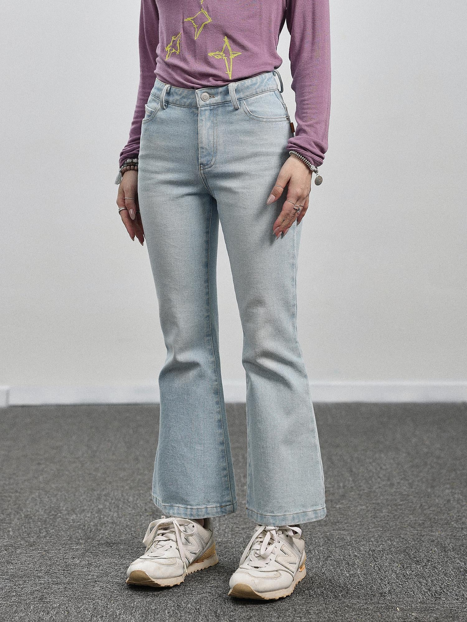 Achihara Nu Disco Flared Cropped Jeans In Light Blue