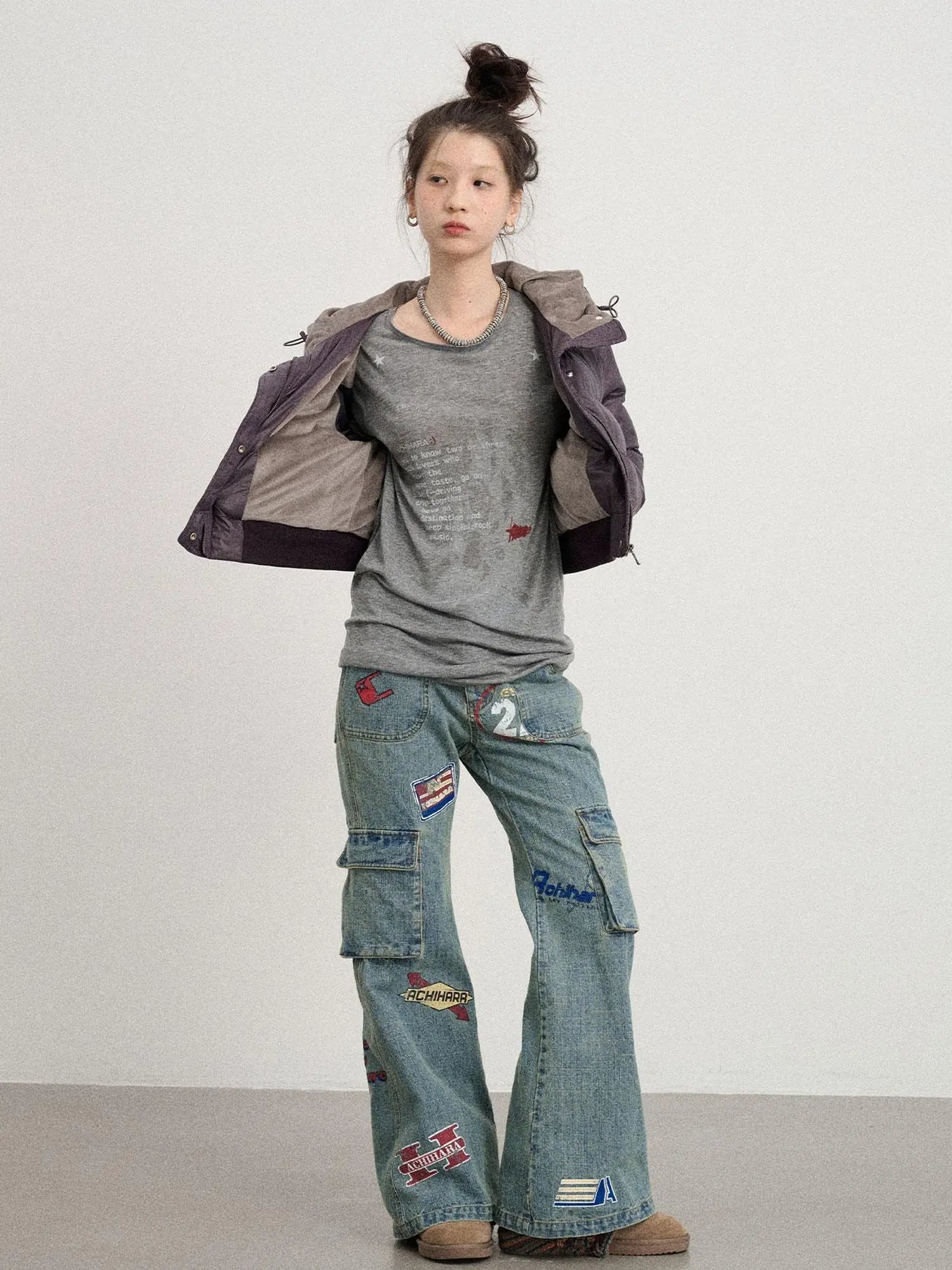 Om Embroidered Short Puffer Jacket