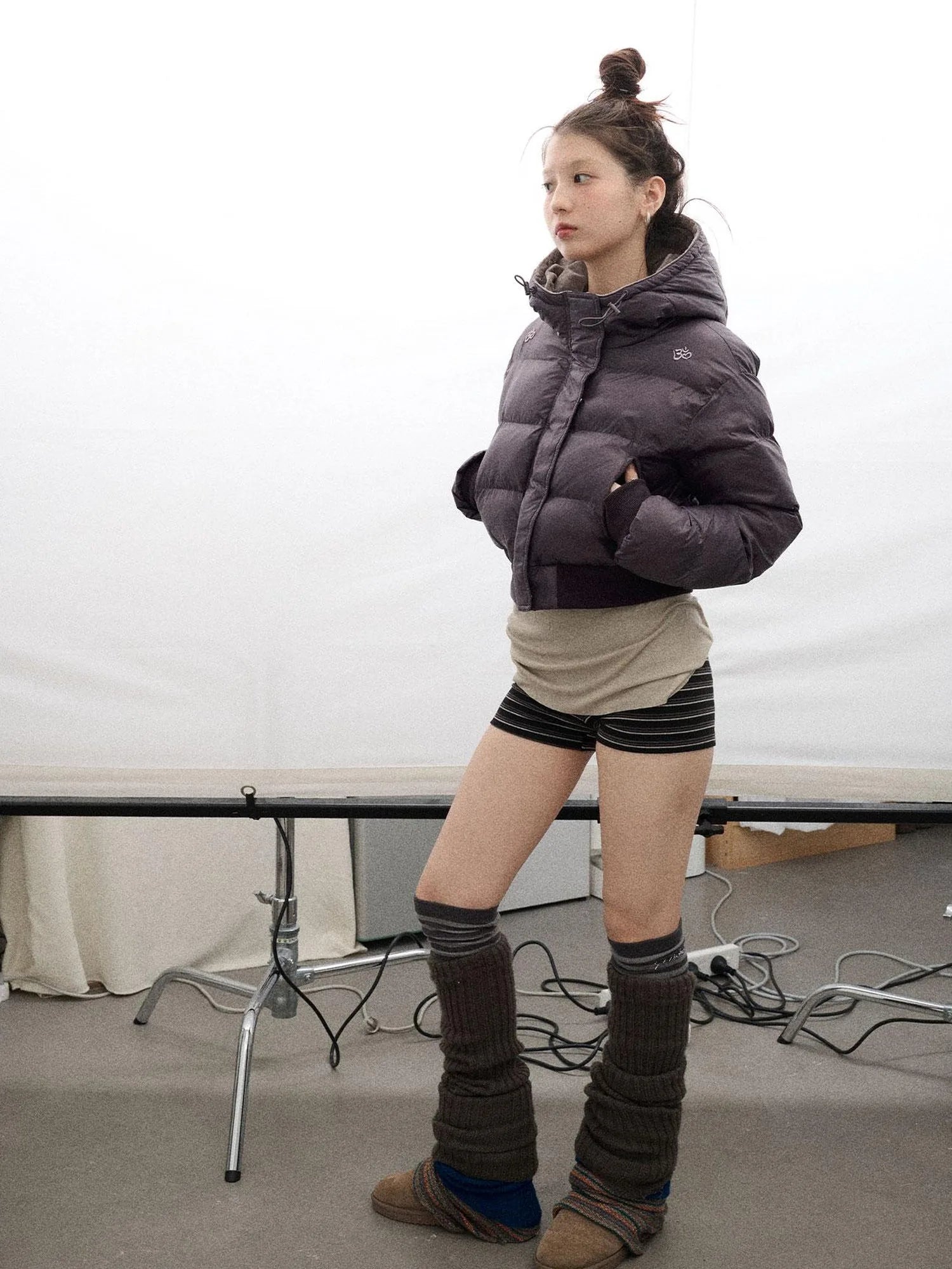 Om Embroidered Short Puffer Jacket