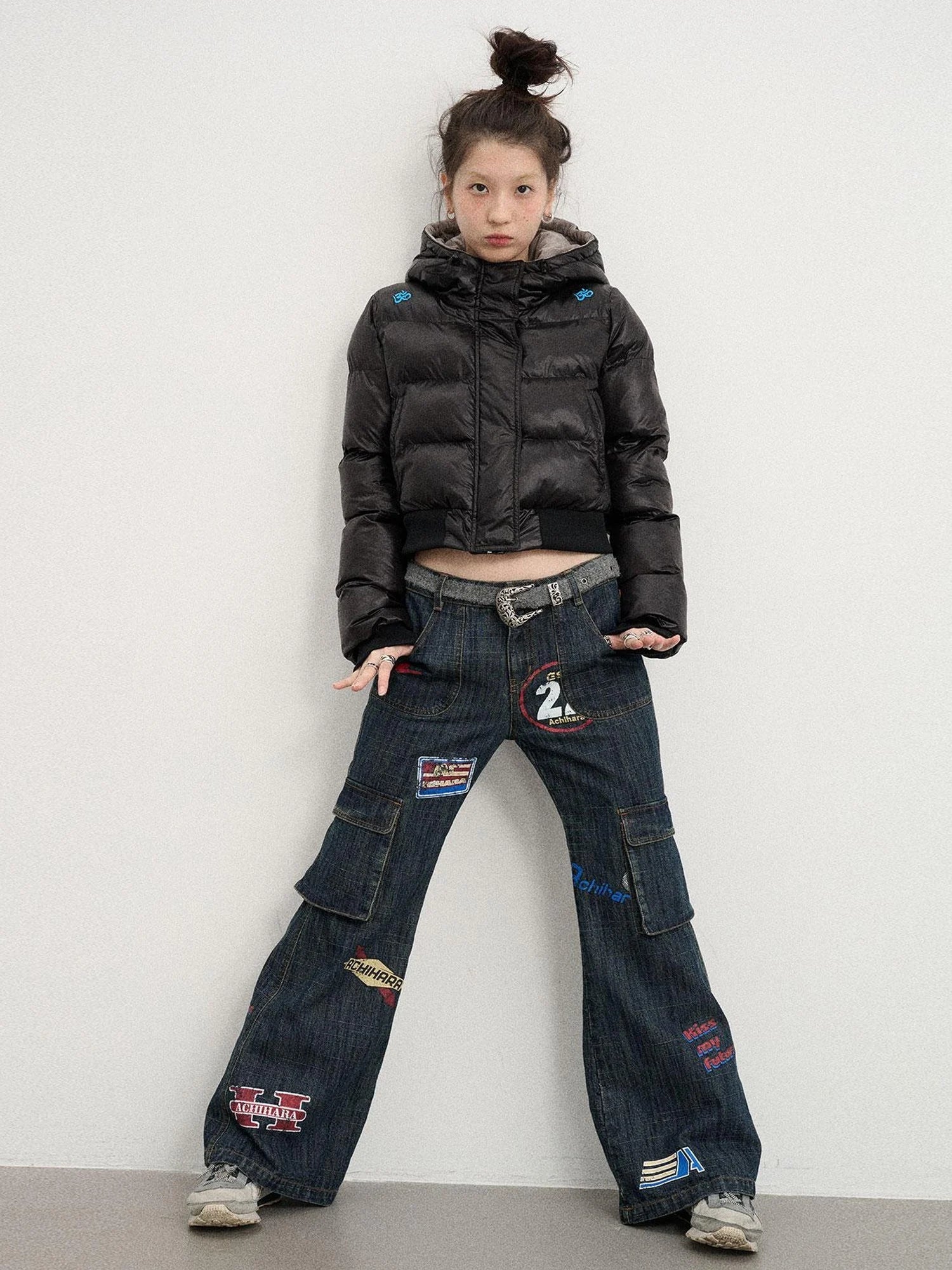 Om Embroidered Short Puffer Jacket