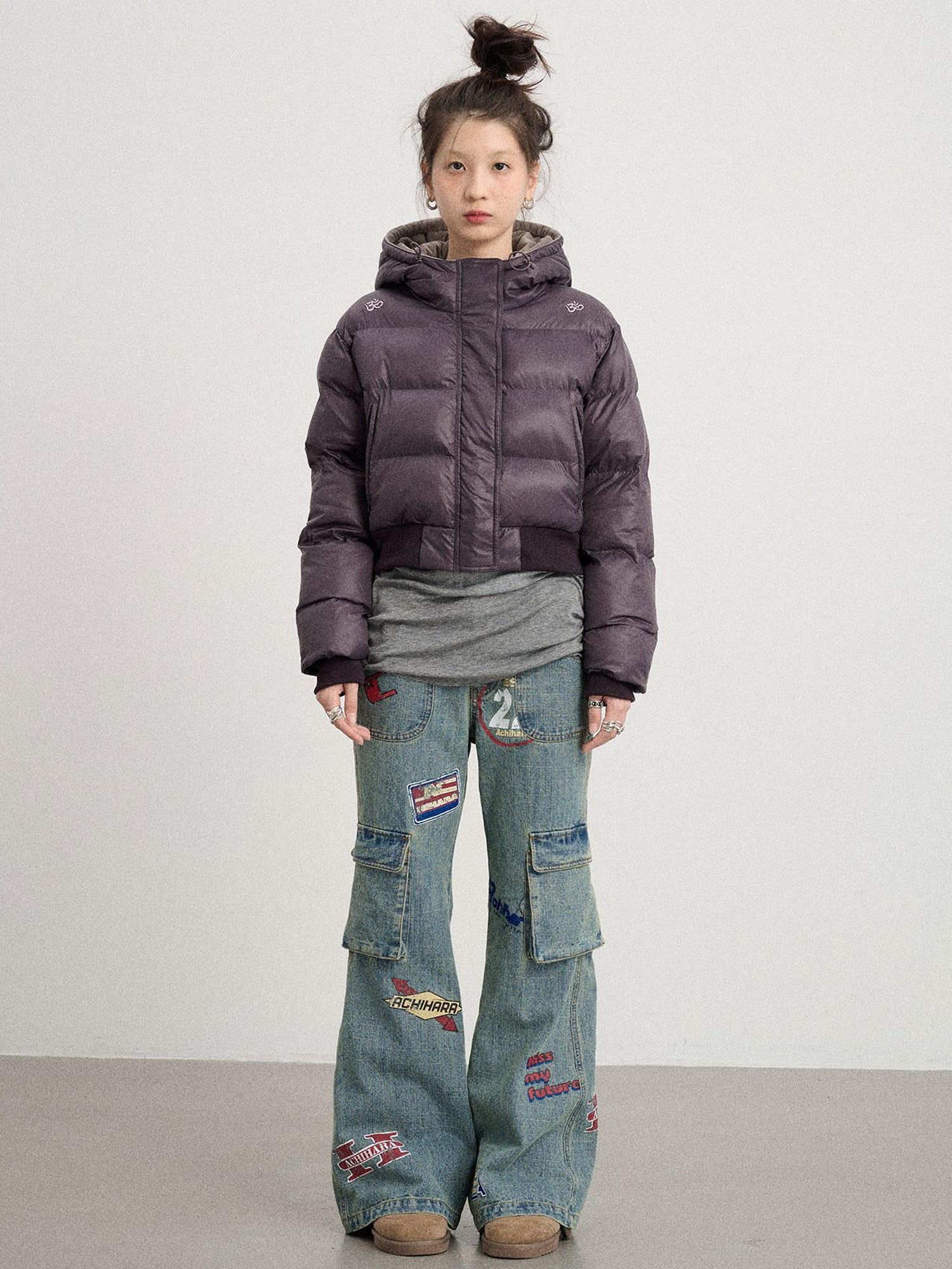 Achihara Om Embroidered Short Puffer Jacket
