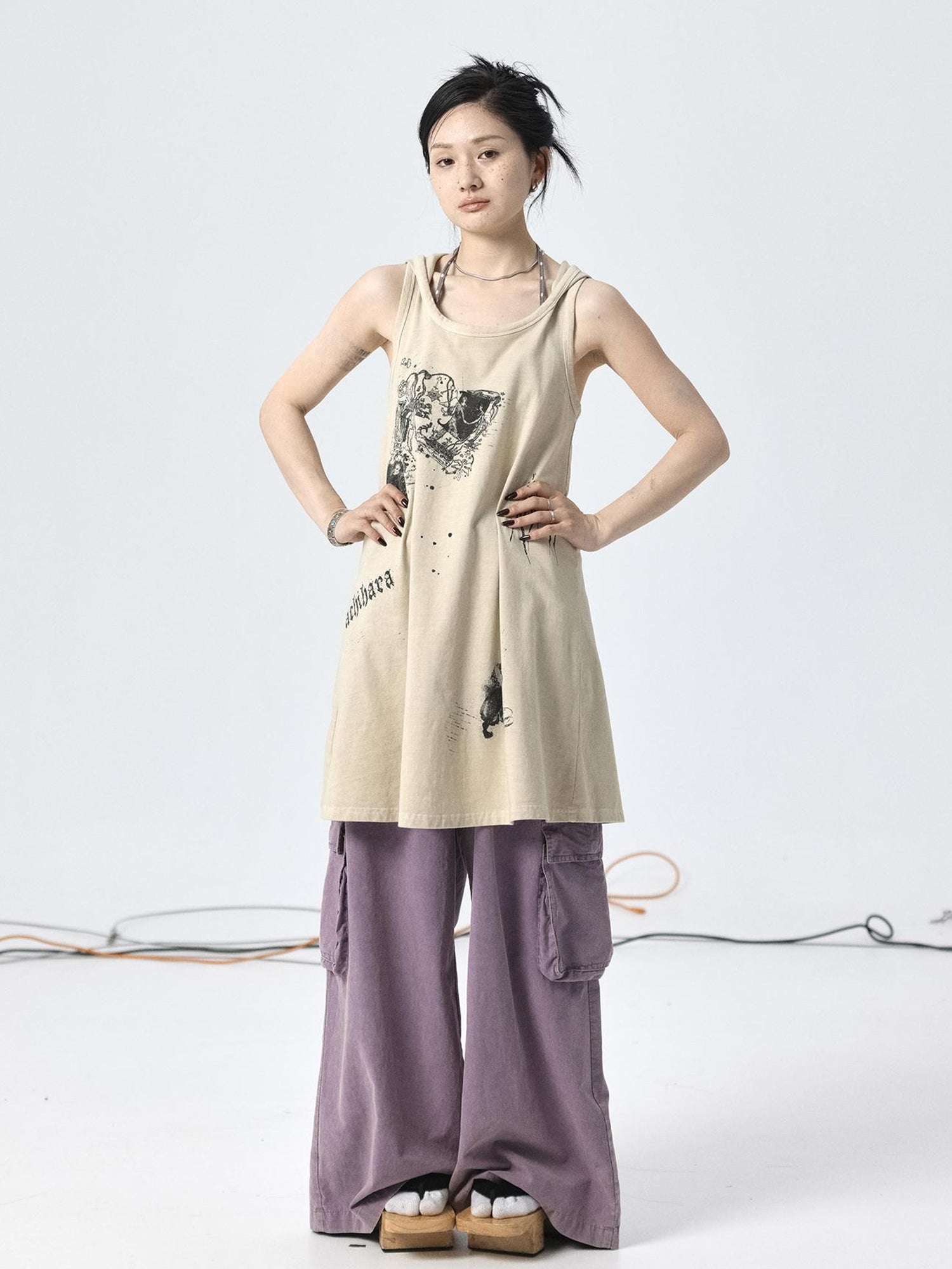 Achihara Oxidized Soap Flake A Line Hooded Sundress