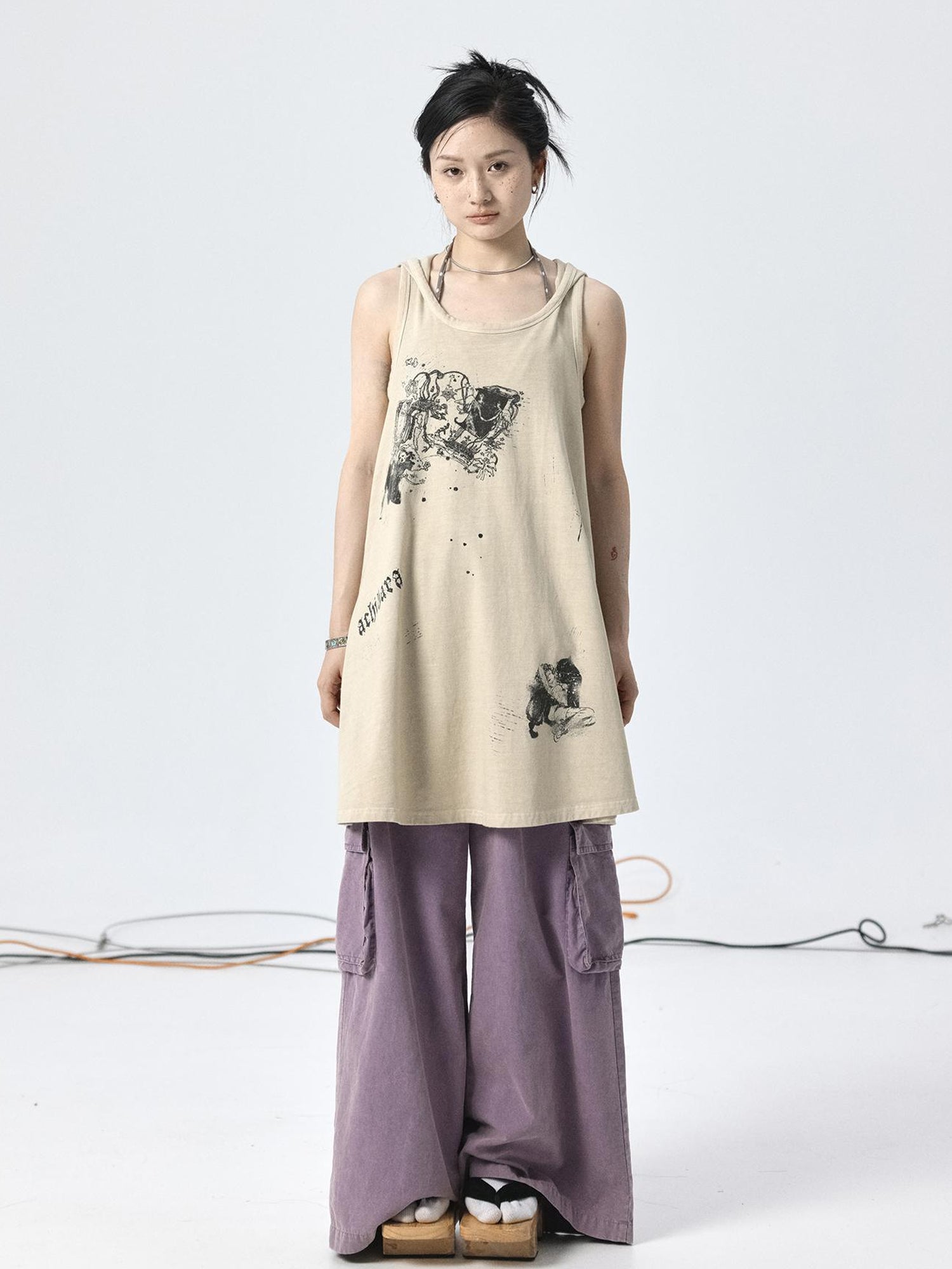 Achihara Oxidized Soap Flake A Line Hooded Sundress