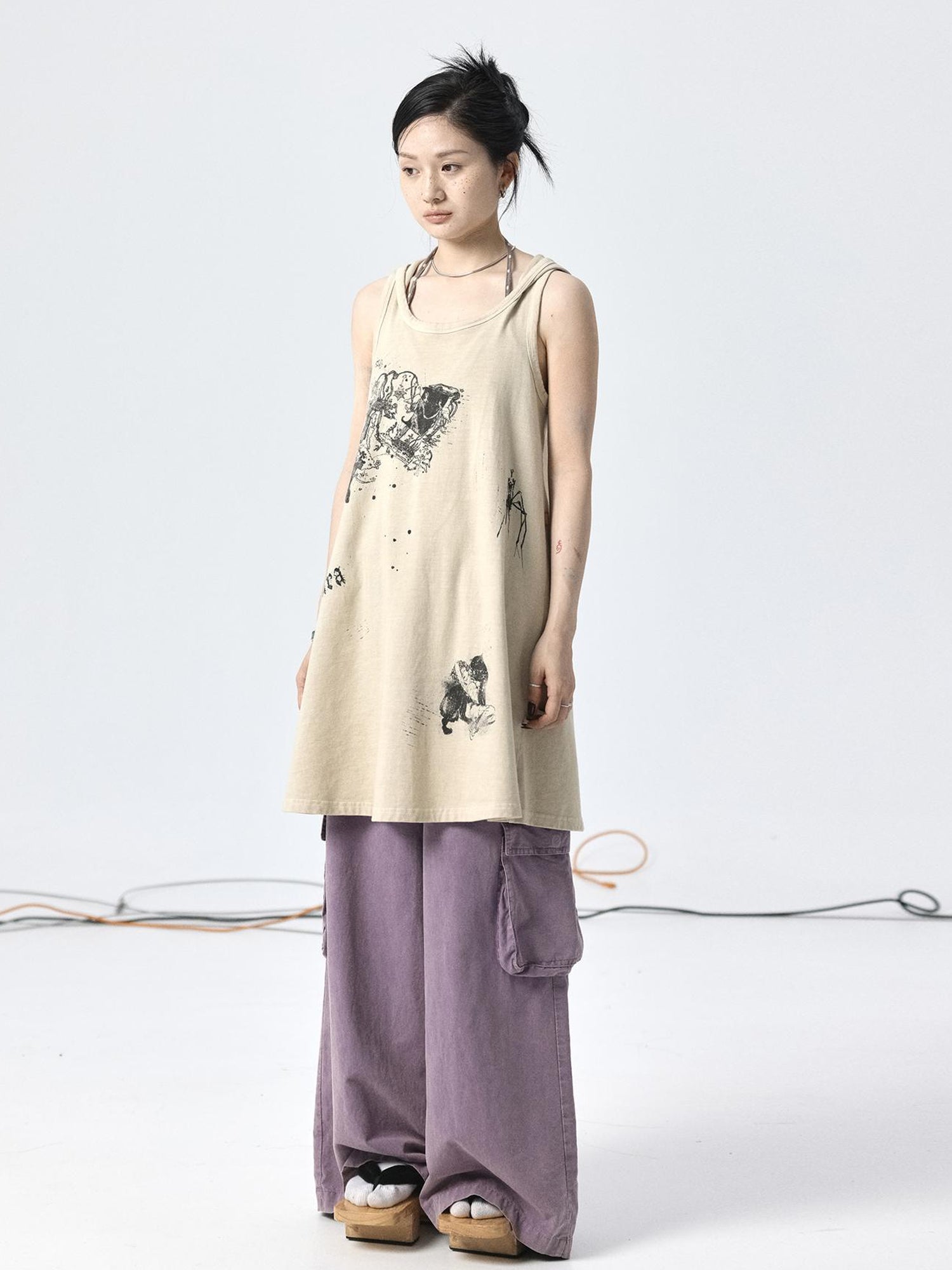 Achihara Oxidized Soap Flake A Line Hooded Sundress