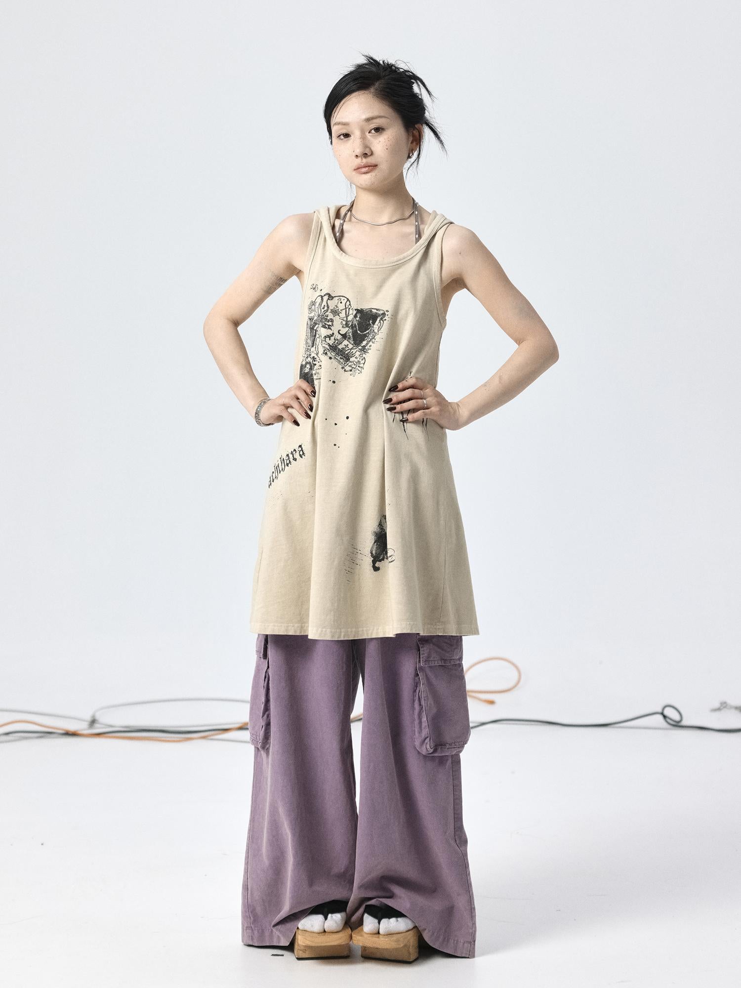 Achihara Oxidized Soap Flake A Line Hooded Sundress