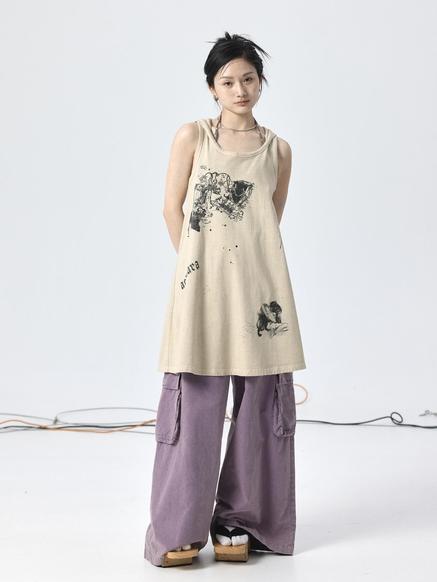 Achihara Oxidized Soap Flake A Line Hooded Sundress