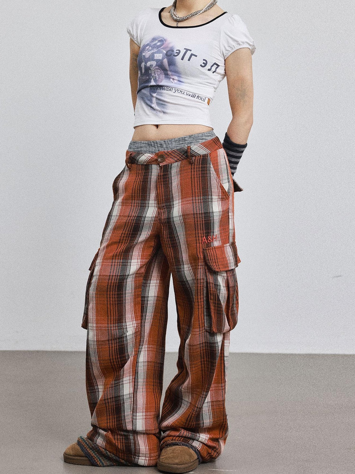 Achihara Pixel Grid Wide Leg Lounge Pants