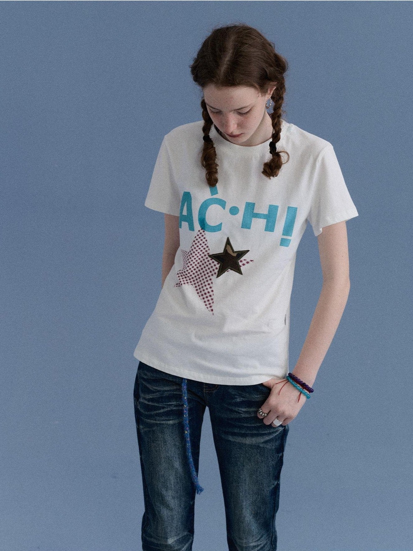 Achihara Plaid Star Print Oversized Women&