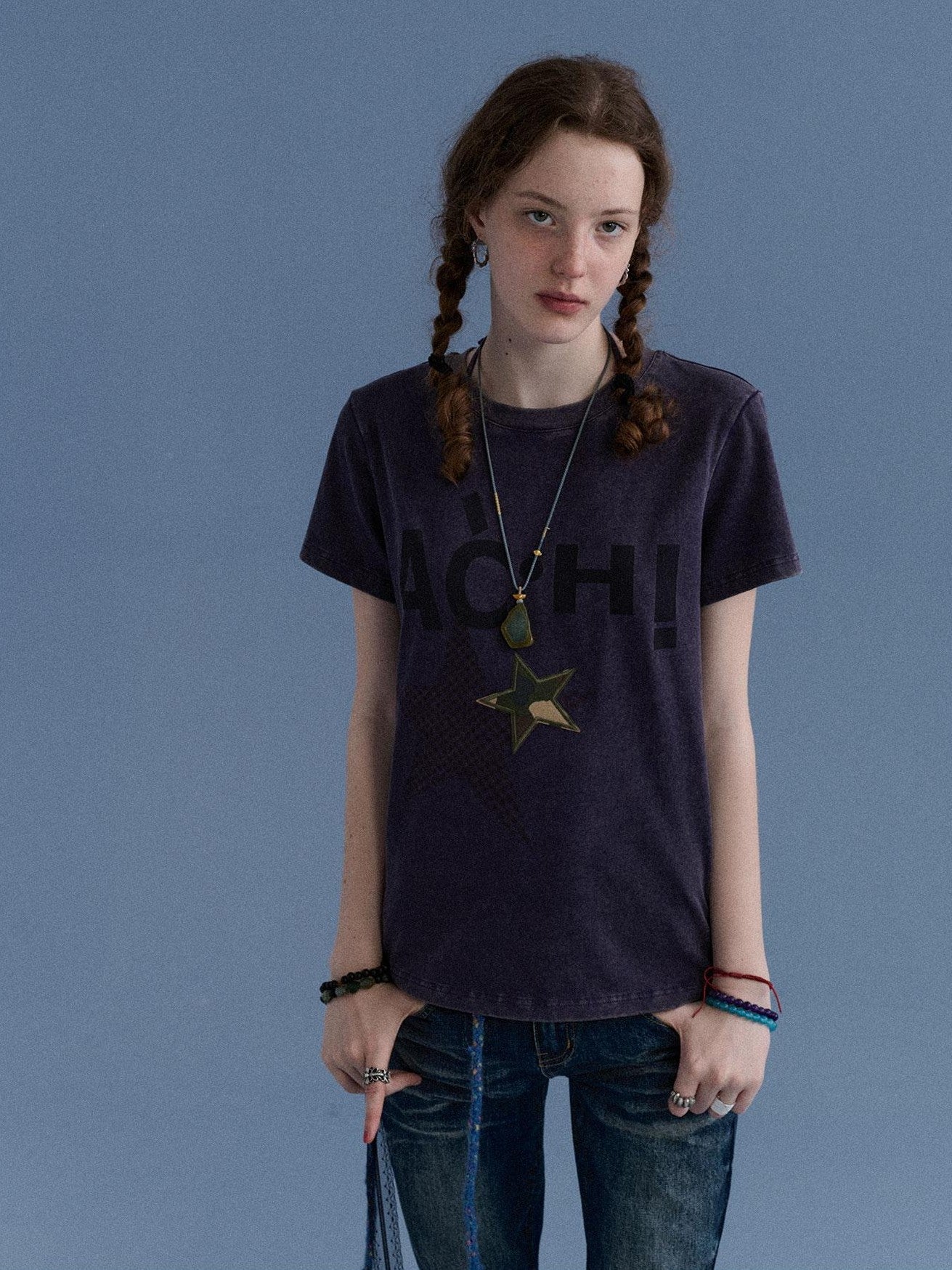 Achihara Plaid Star Print Oversized Women&