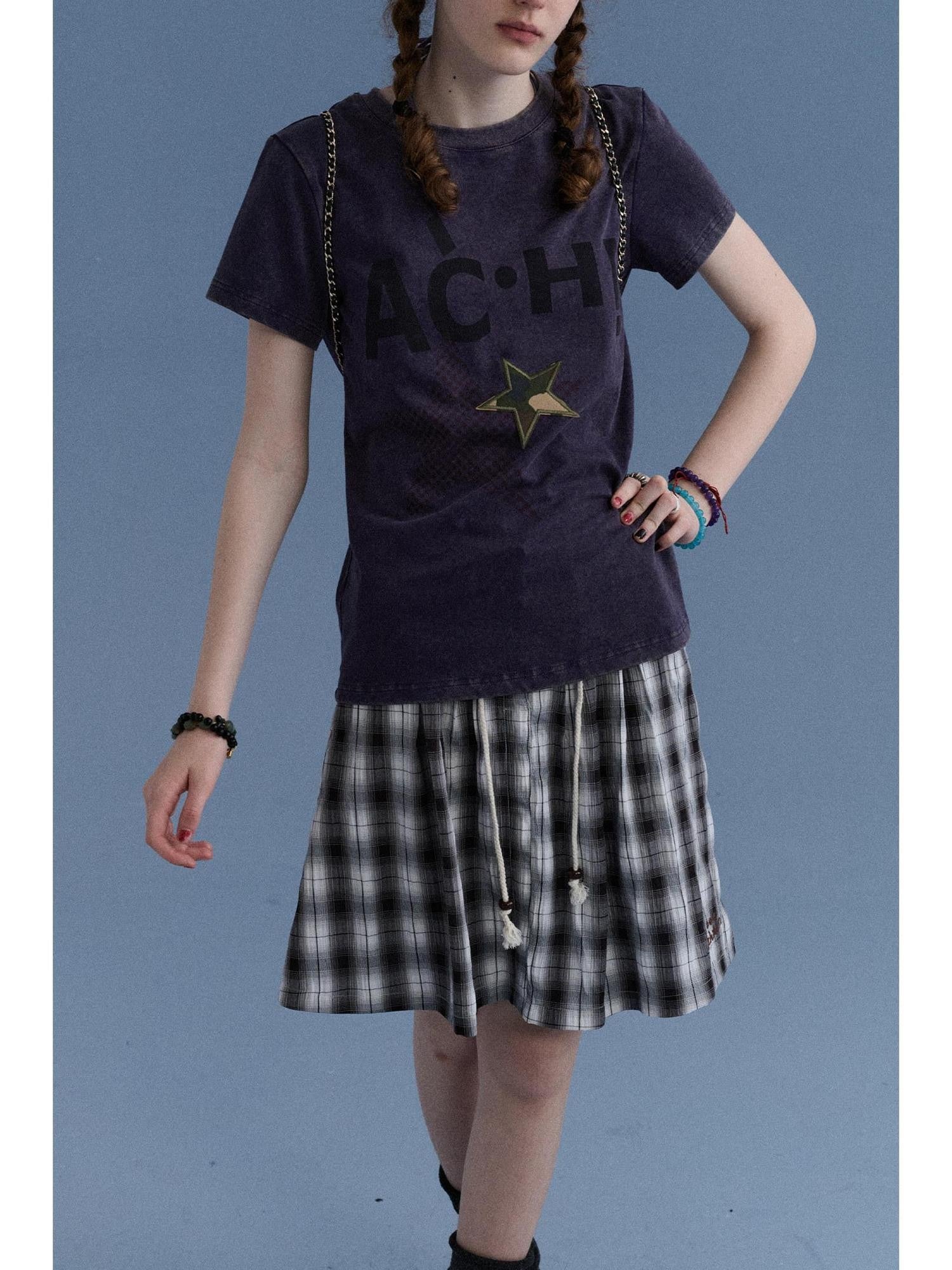 Achihara Plaid Star Print Oversized Women&