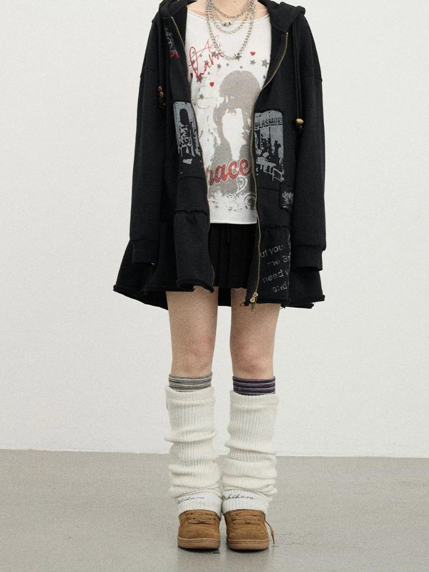 Plasmatics Punk Band Distressed Cropped Hoodie Dress