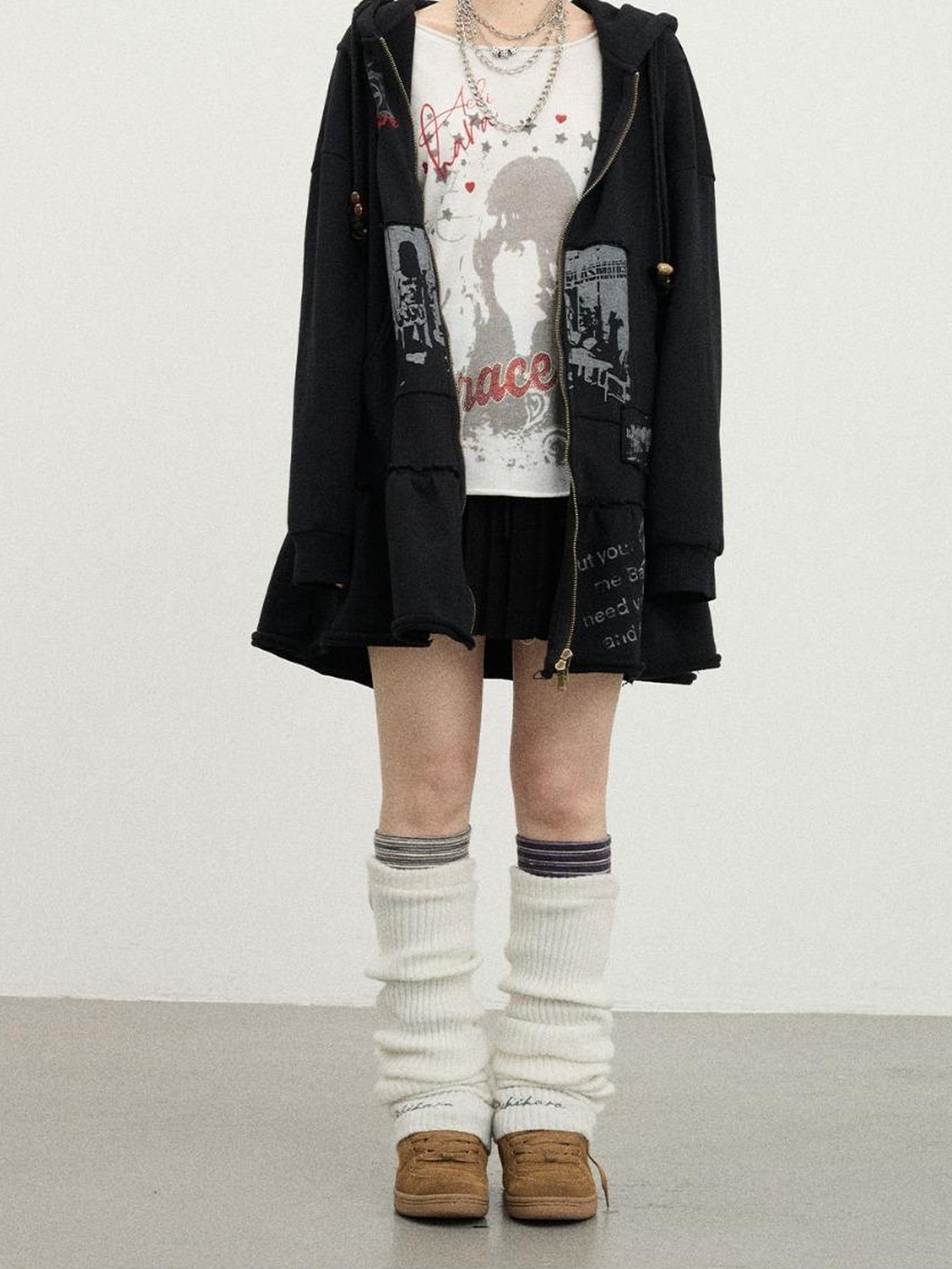 Achihara Plasmatics Punk Band Distressed Cropped Hoodie Dress