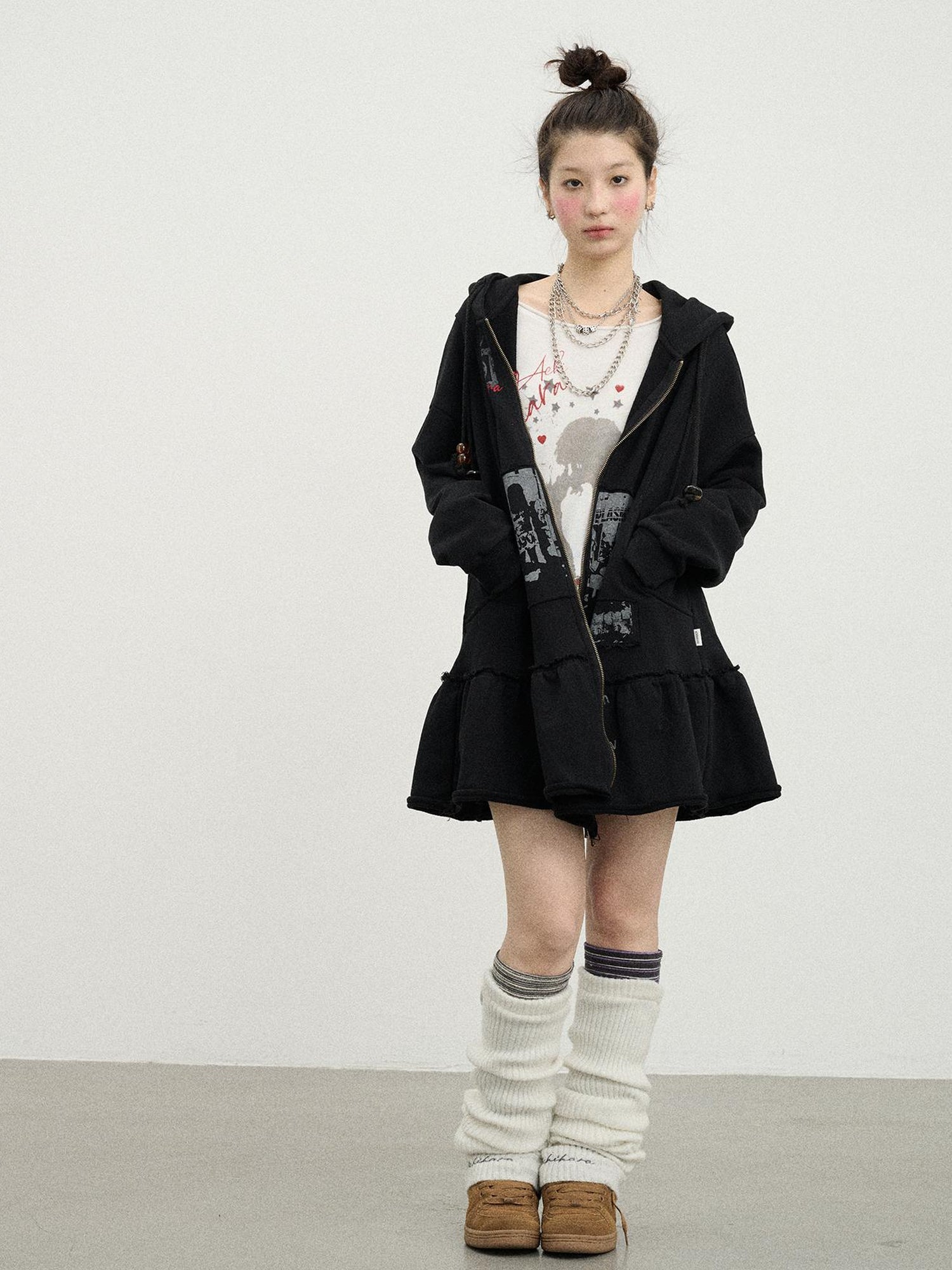 Achihara Plasmatics Punk Band Distressed Cropped Hoodie Dress