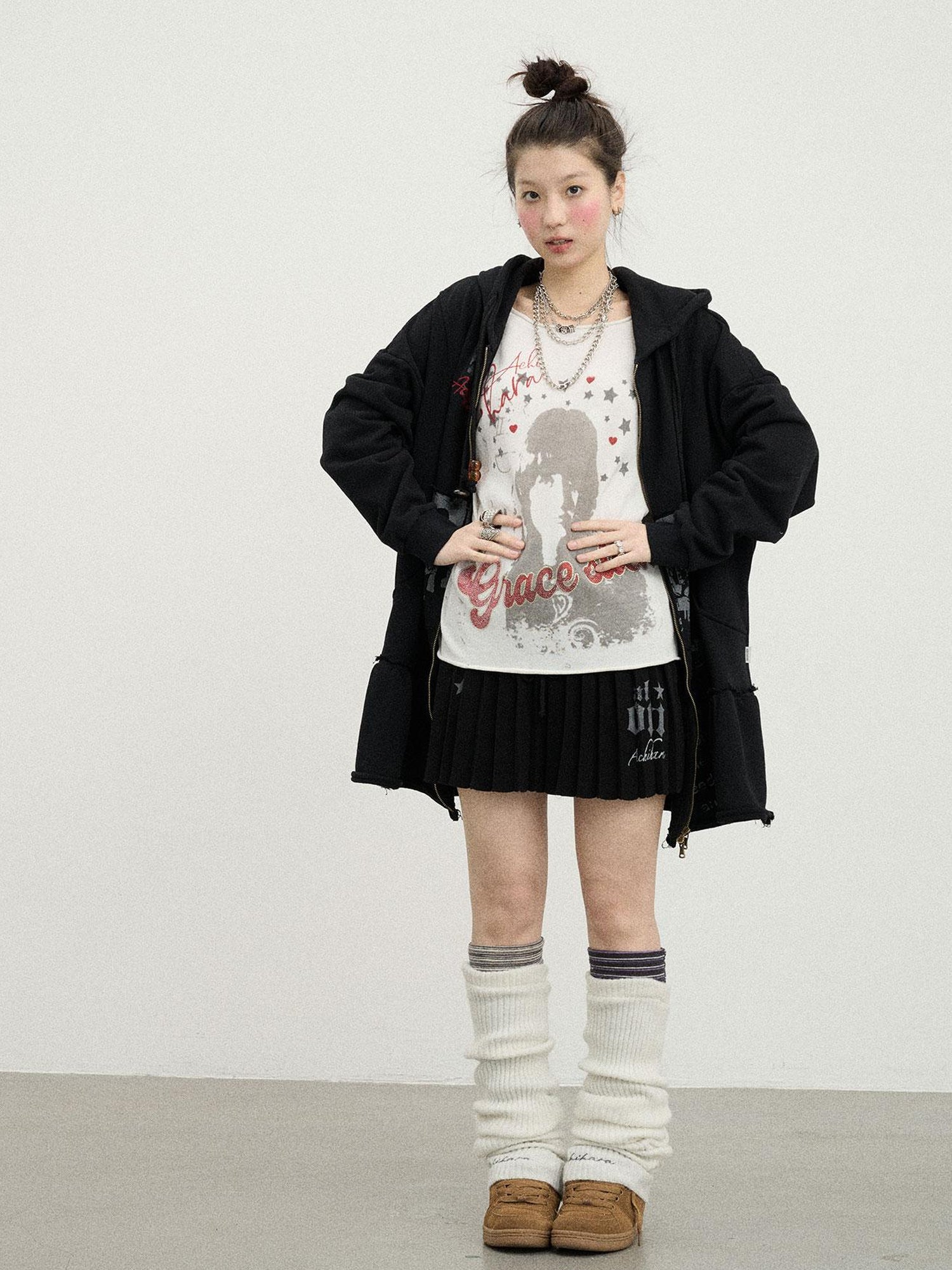 Achihara Plasmatics Punk Band Distressed Cropped Hoodie Dress