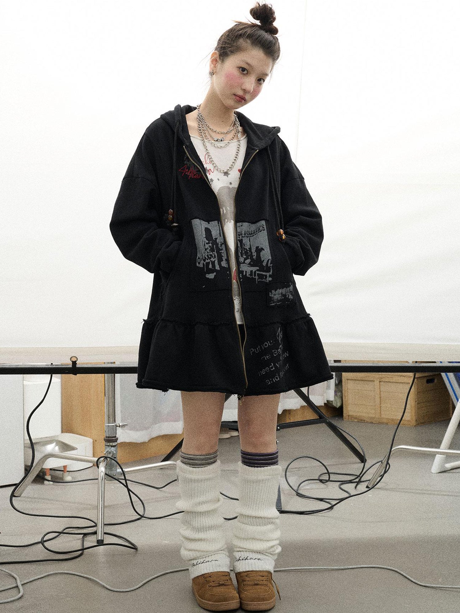 Achihara Plasmatics Punk Band Distressed Cropped Hoodie Dress