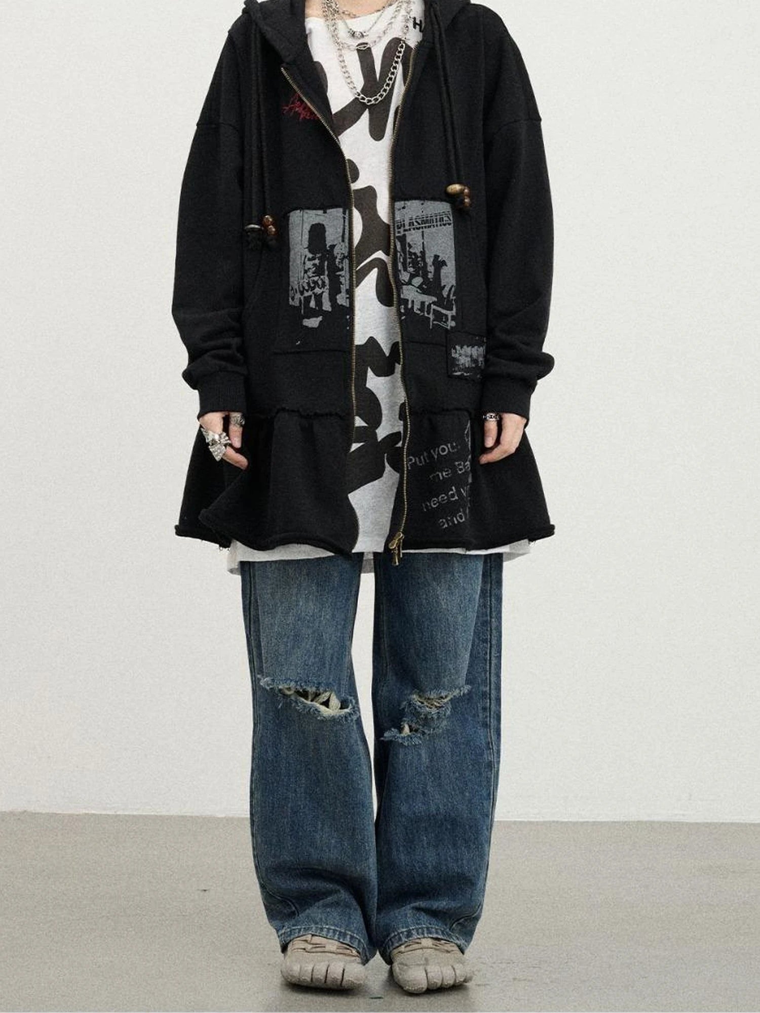 Plasmatics Punk Band Distressed Cropped Hoodie Dress