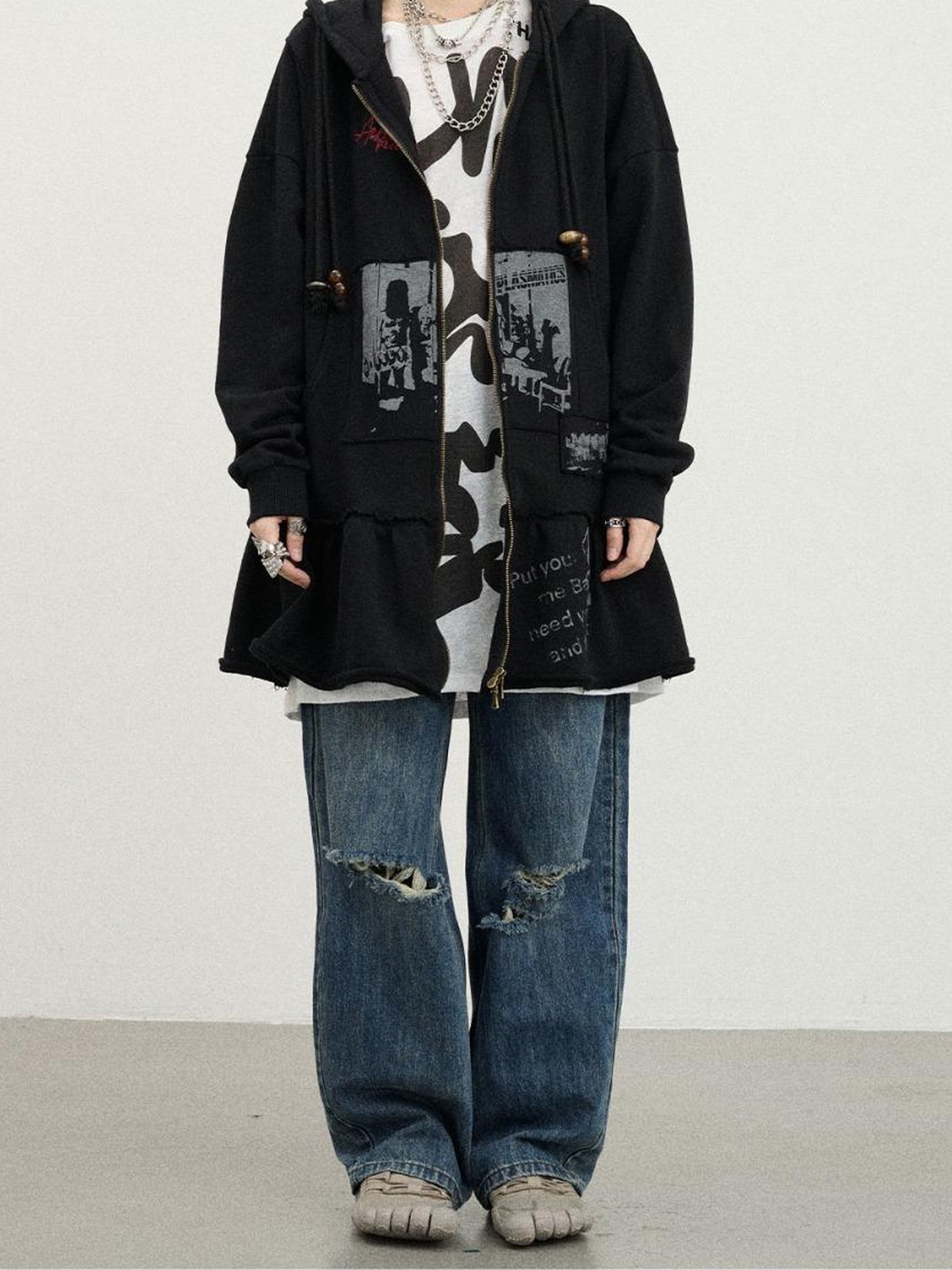 Achihara Plasmatics Punk Band Distressed Cropped Hoodie Dress