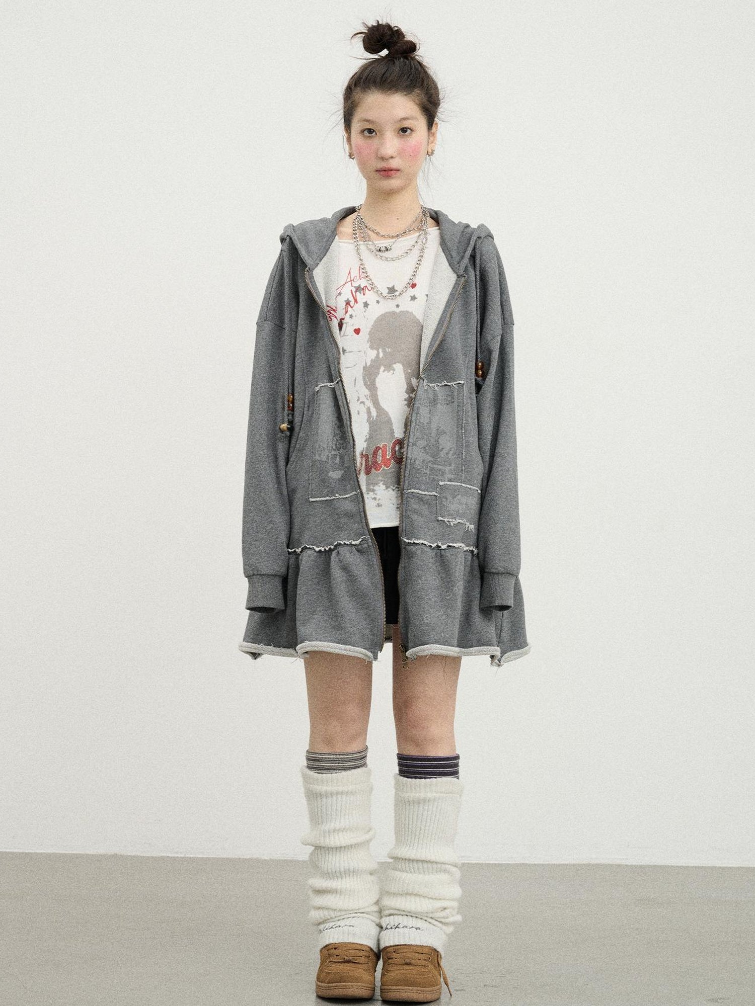 Achihara Plasmatics Punk Band Distressed Cropped Hoodie Dress